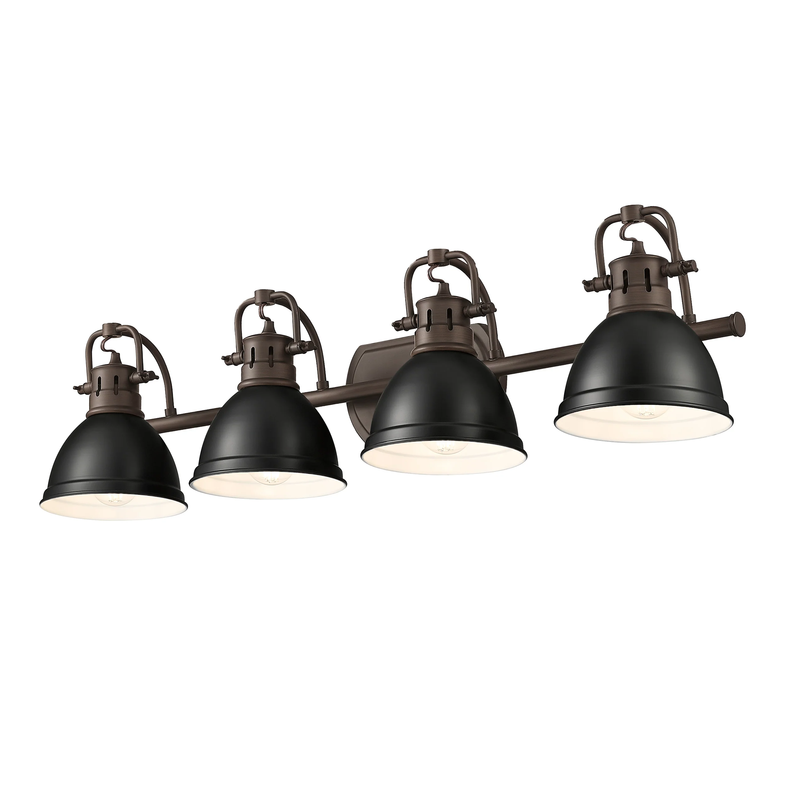 Duncan 4-light Vanity in Rubbed Bronze and Matte Black shade