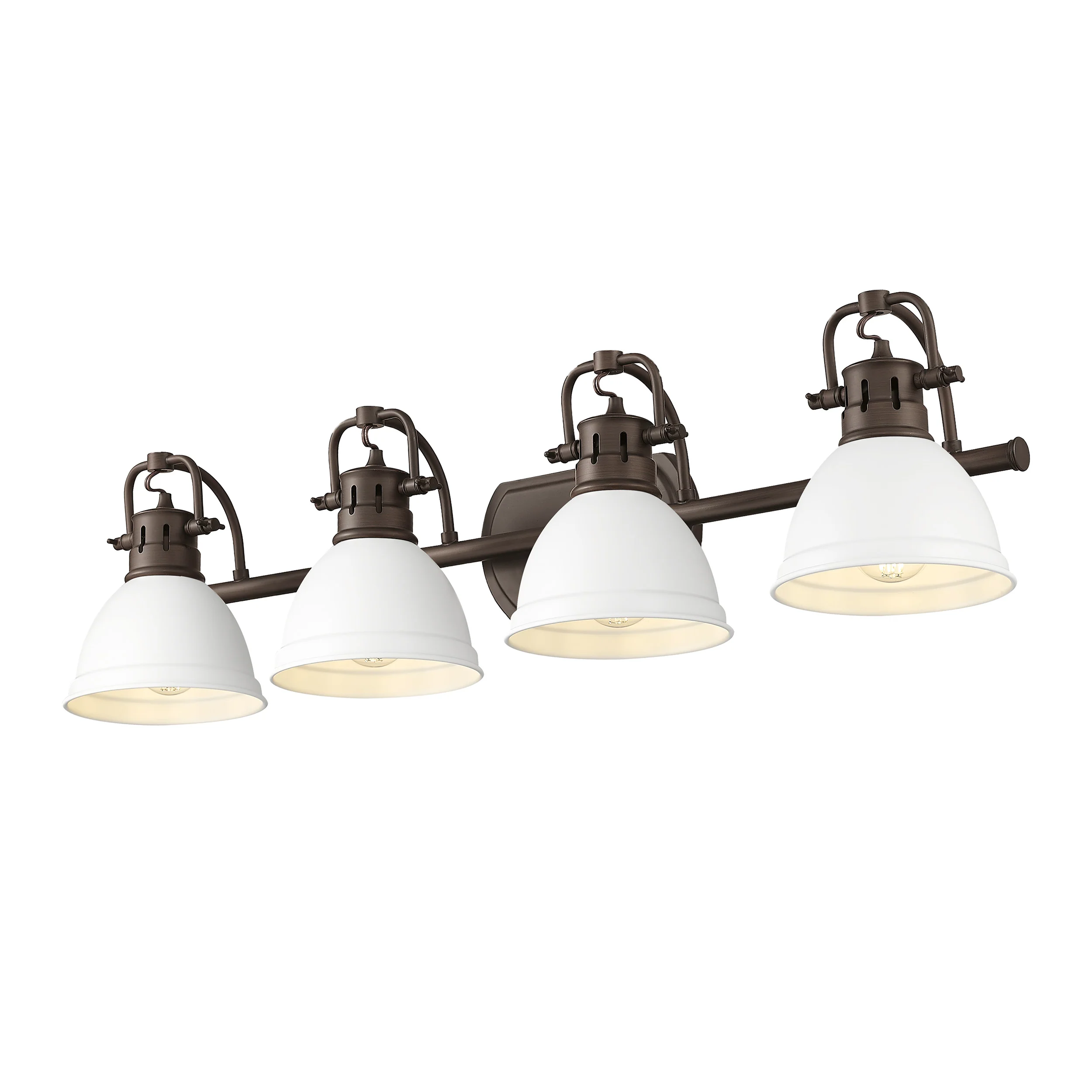 Duncan 4-light Vanity in Rubbed Bronze and Matte White shade