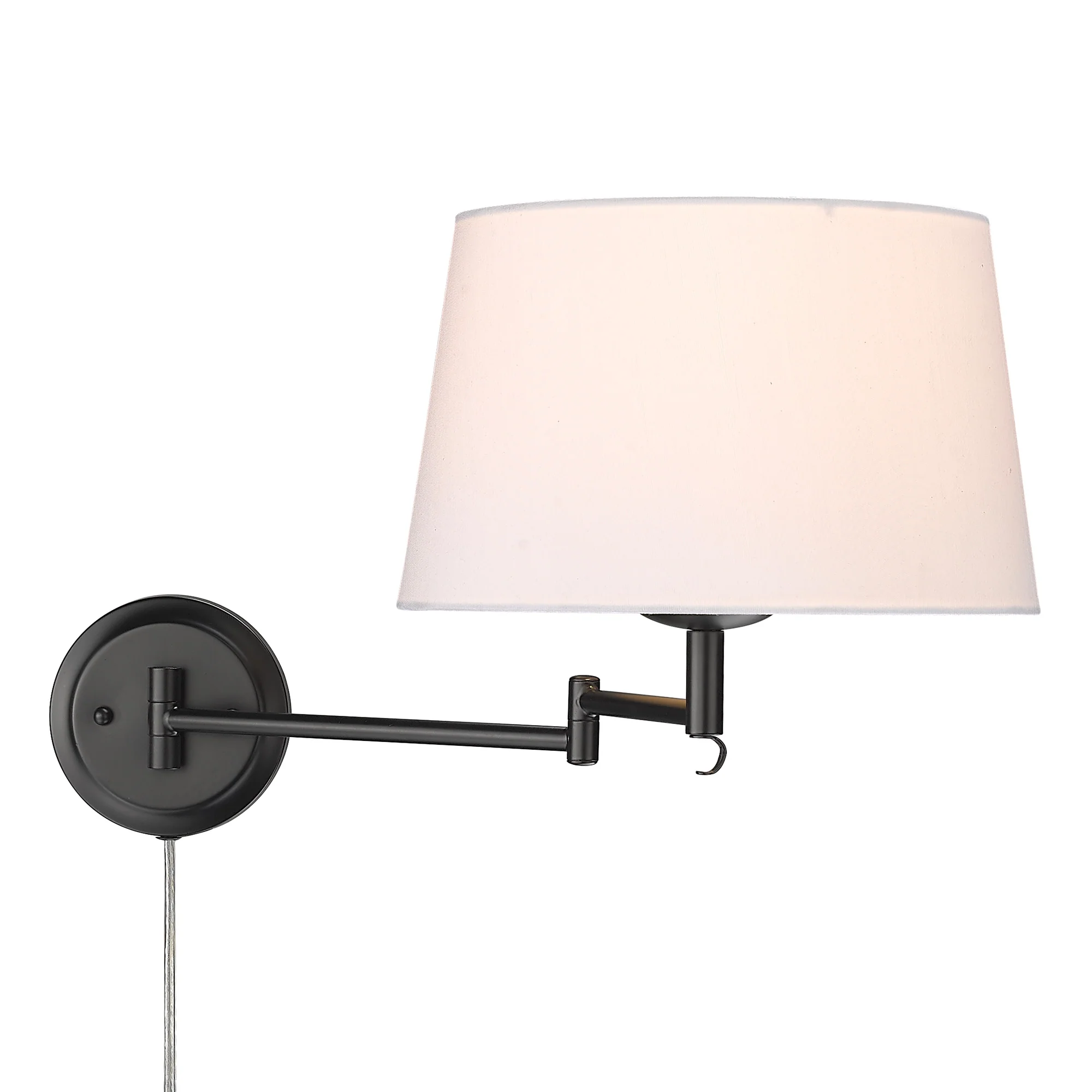 Eleanor 1-light Swing Arm Wall Lamp in Matte Black and Modern White shade - Image 3