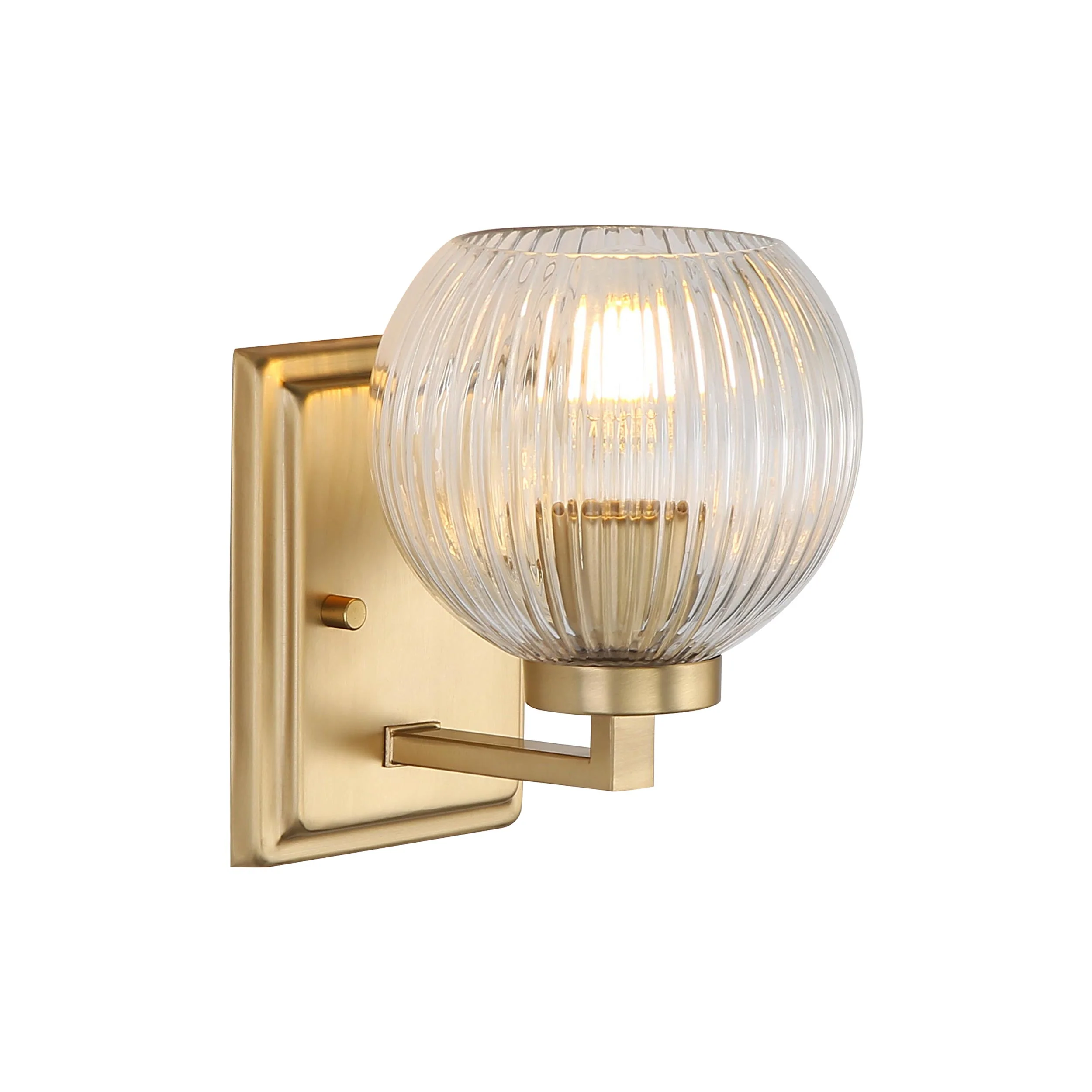 Elliott 1-light Vanity in Brushed Champagne Brass and Clear Ribbed Glass