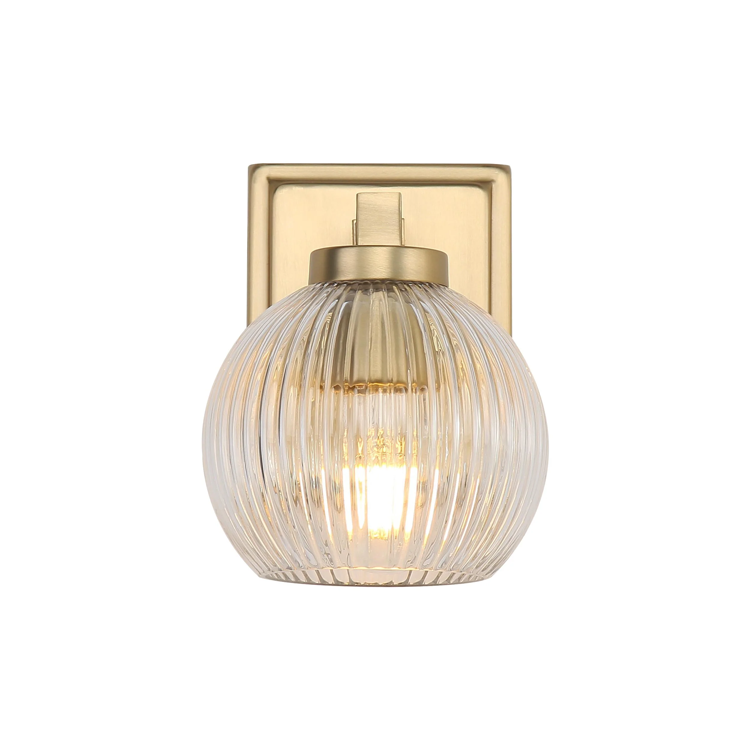 Elliott 1-light Vanity in Brushed Champagne Brass and Clear Ribbed Glass - Image 2