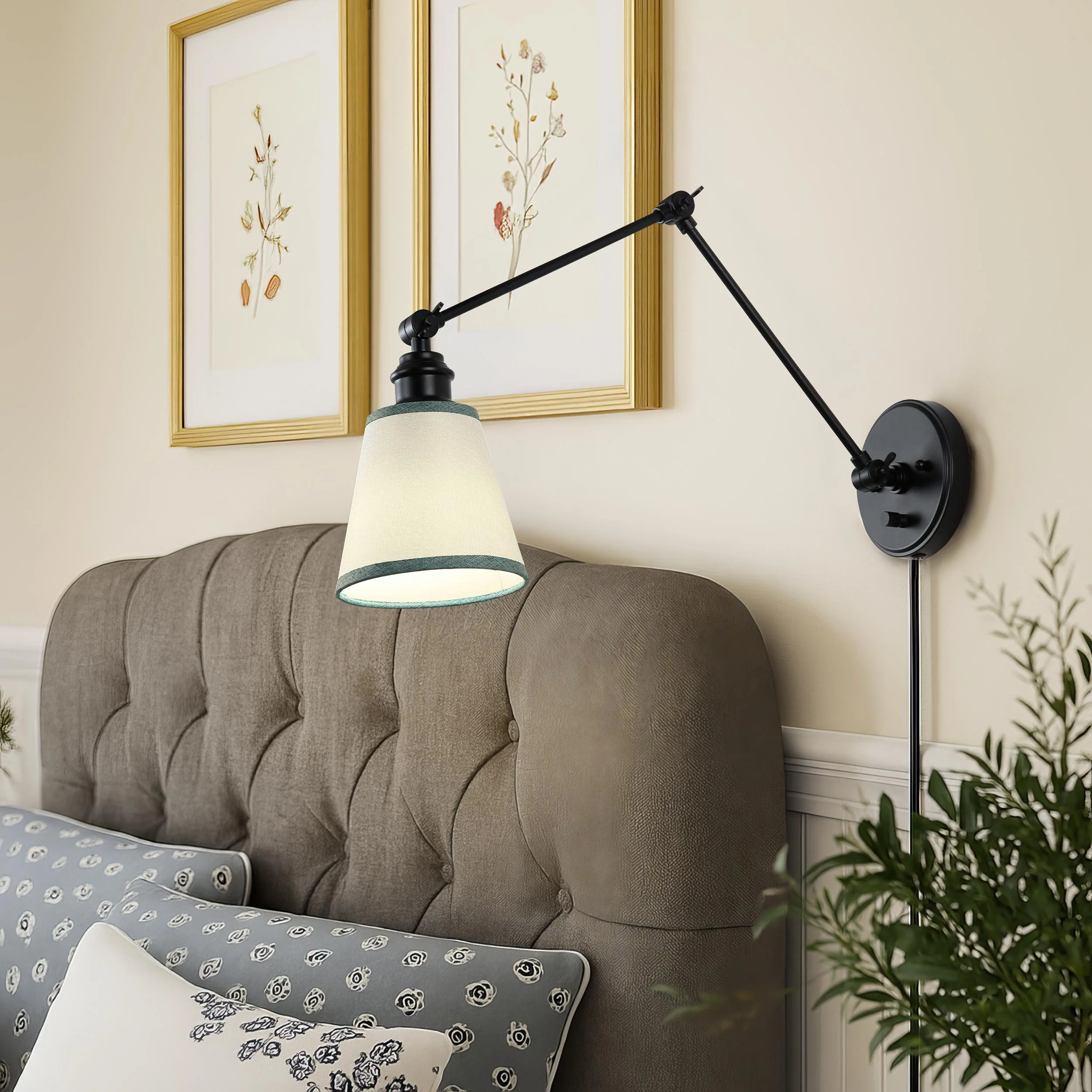 Equinox 1-light Swing Arm Wall Lamp with Green Trim shade - Image 6