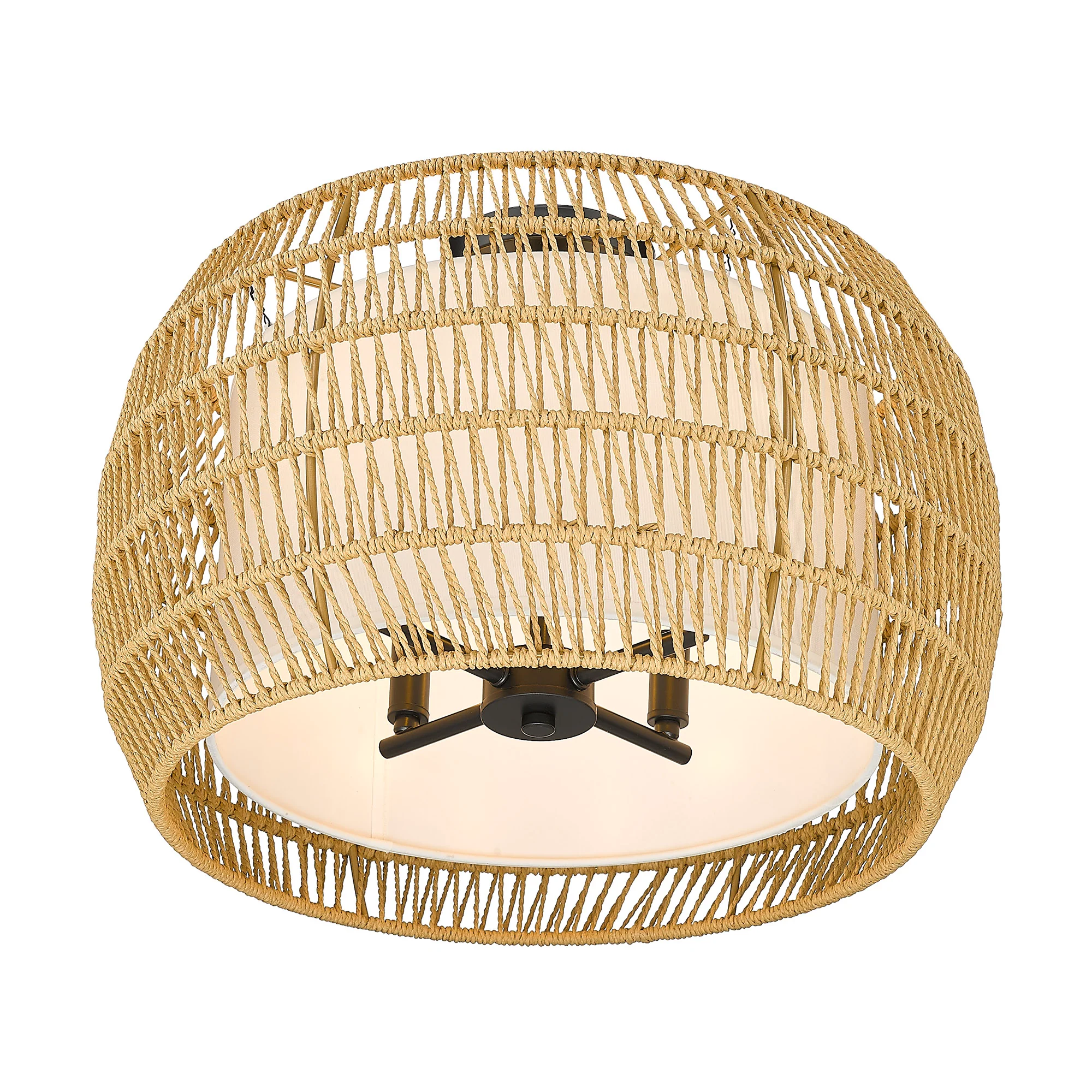 Everly 4-light Semi-Flush Mount in Matte Black and Natural Rattan shade