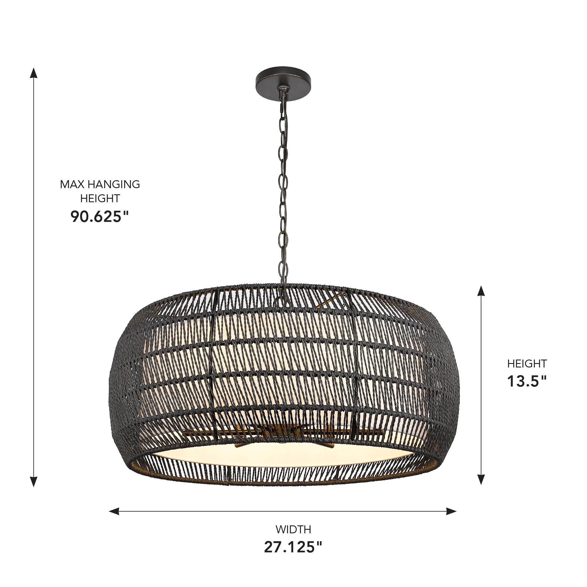 Everly 6-light Chandelier in Matte Black and Modern Black Rattan shade - Image 9