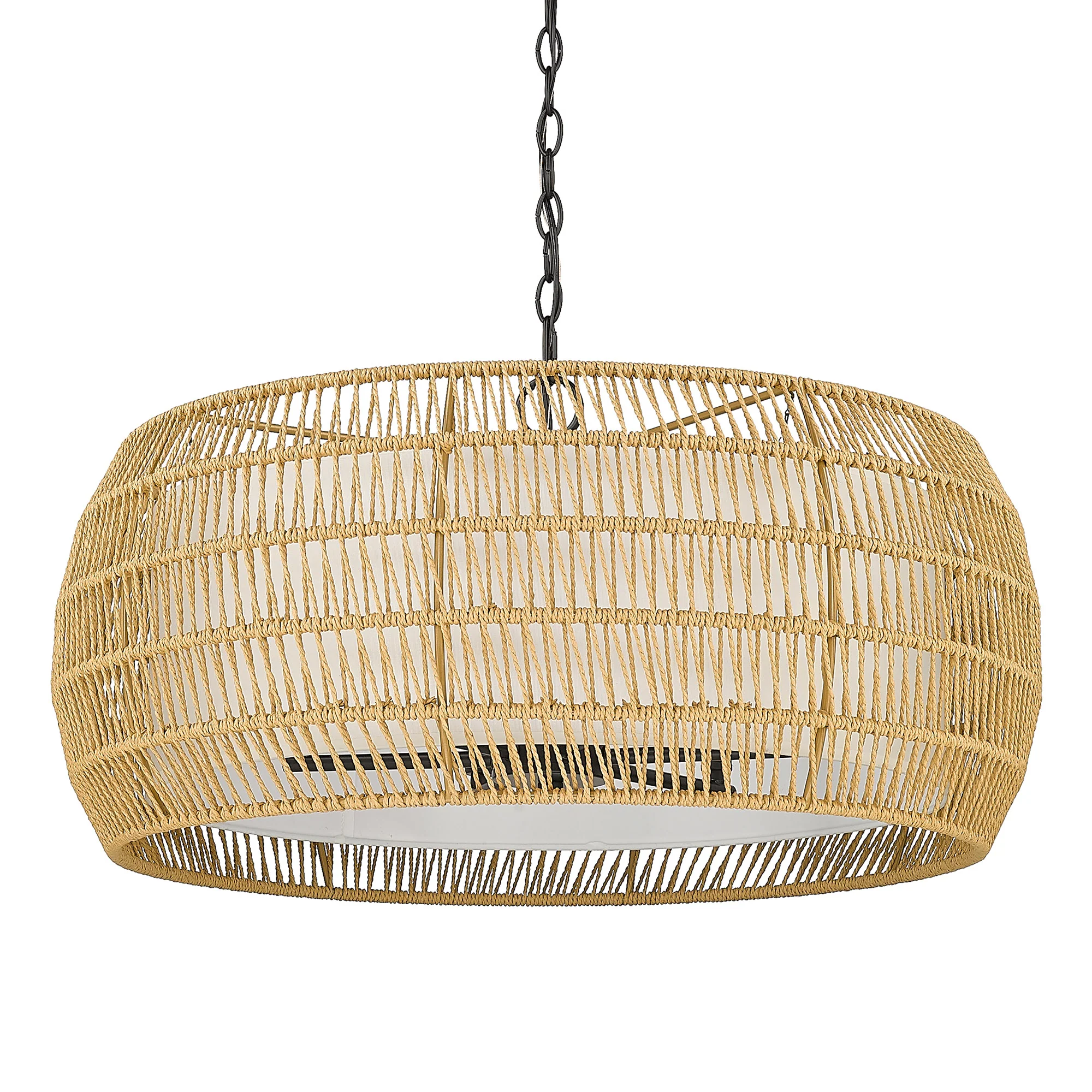 Everly 6-light Chandelier in Matte Black and Natural Rattan shade - Image 4