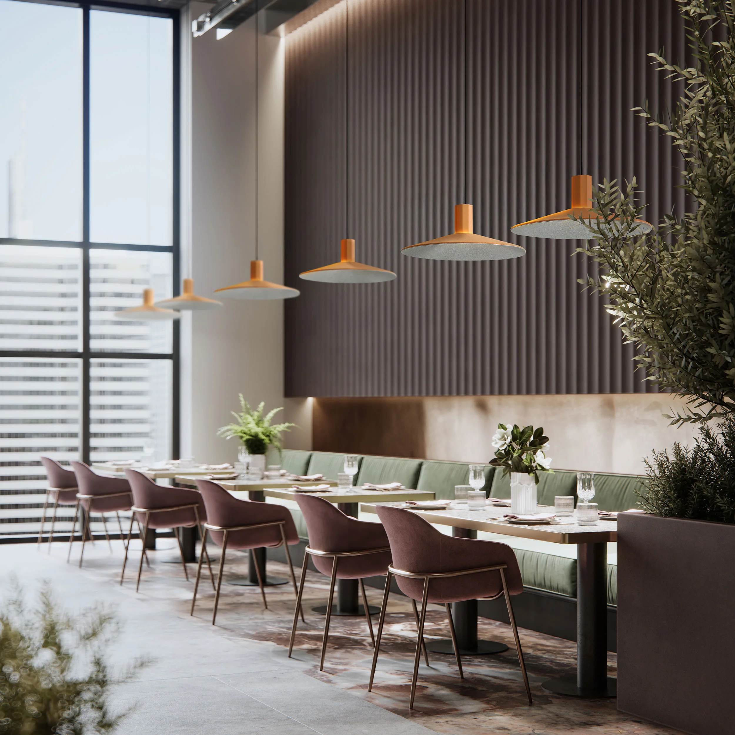 Faroe 20in Integrated LED Pendant in Earth Yellow/Grey Felt - Image 8
