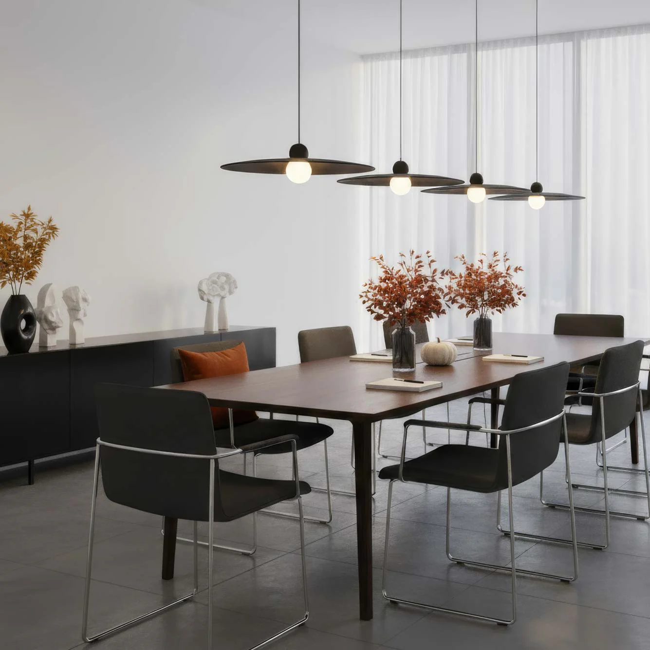 Faroe 24in Integrated LED Pendant in Flecked Black/Grey Felt - Image 6