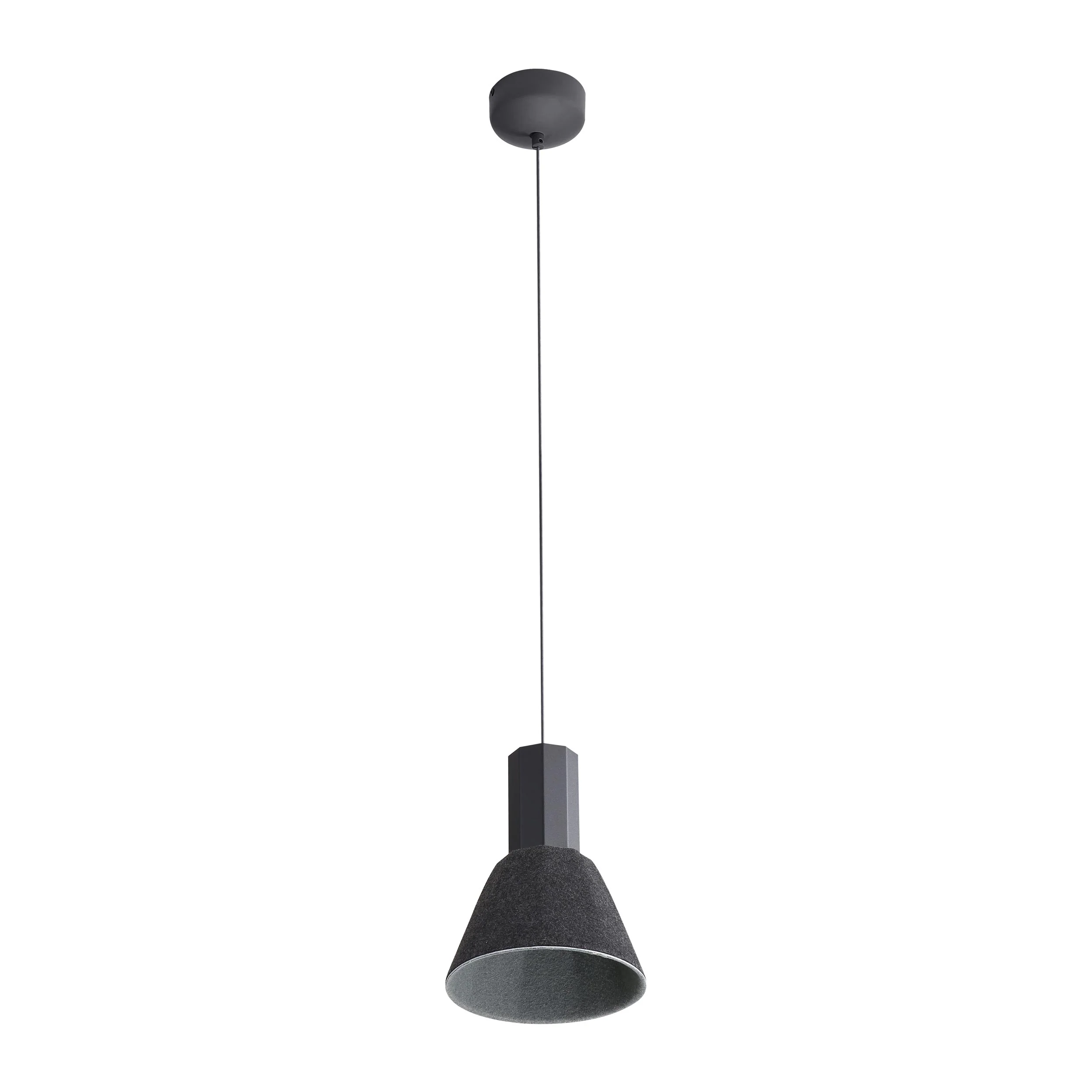 Faroe 8in Integrated LED Pendant in Flecked Black/Grey Felt - Image 4