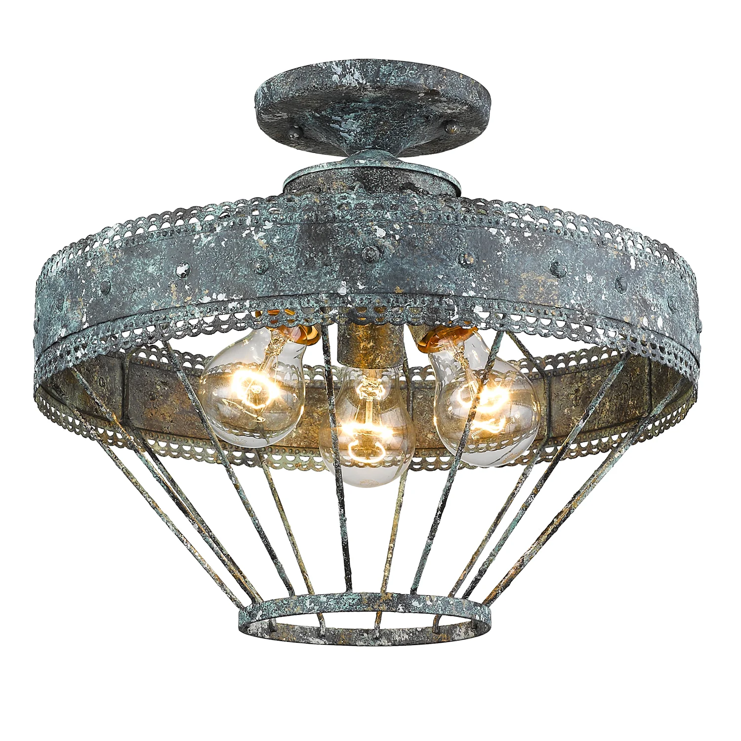 Ferris 3-light Semi-Flush Mount in Blue Verde Patina - Image 2