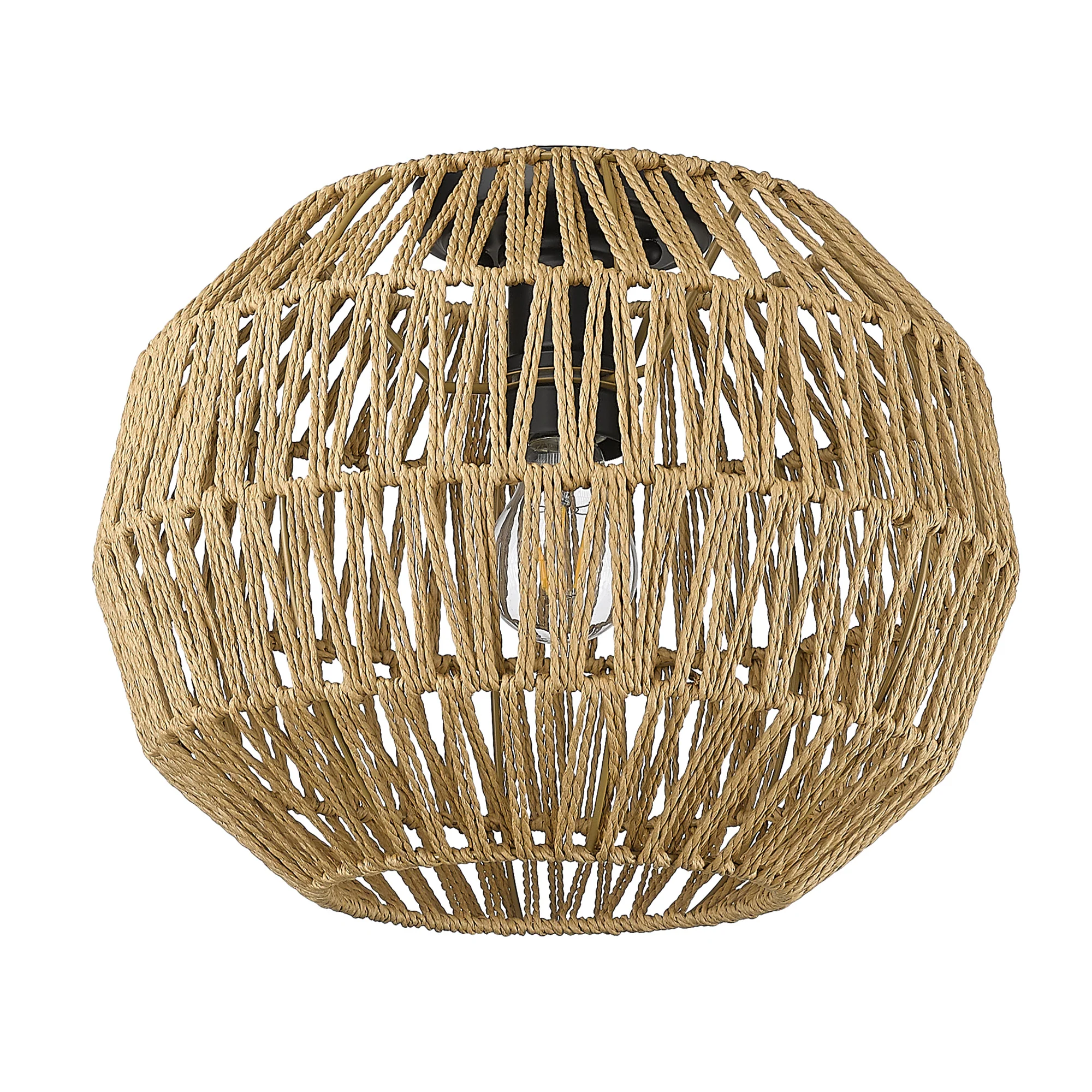 Florence 1-light Flush Mount in Matte Black and Natural Raphia Rope Shade - Image 3