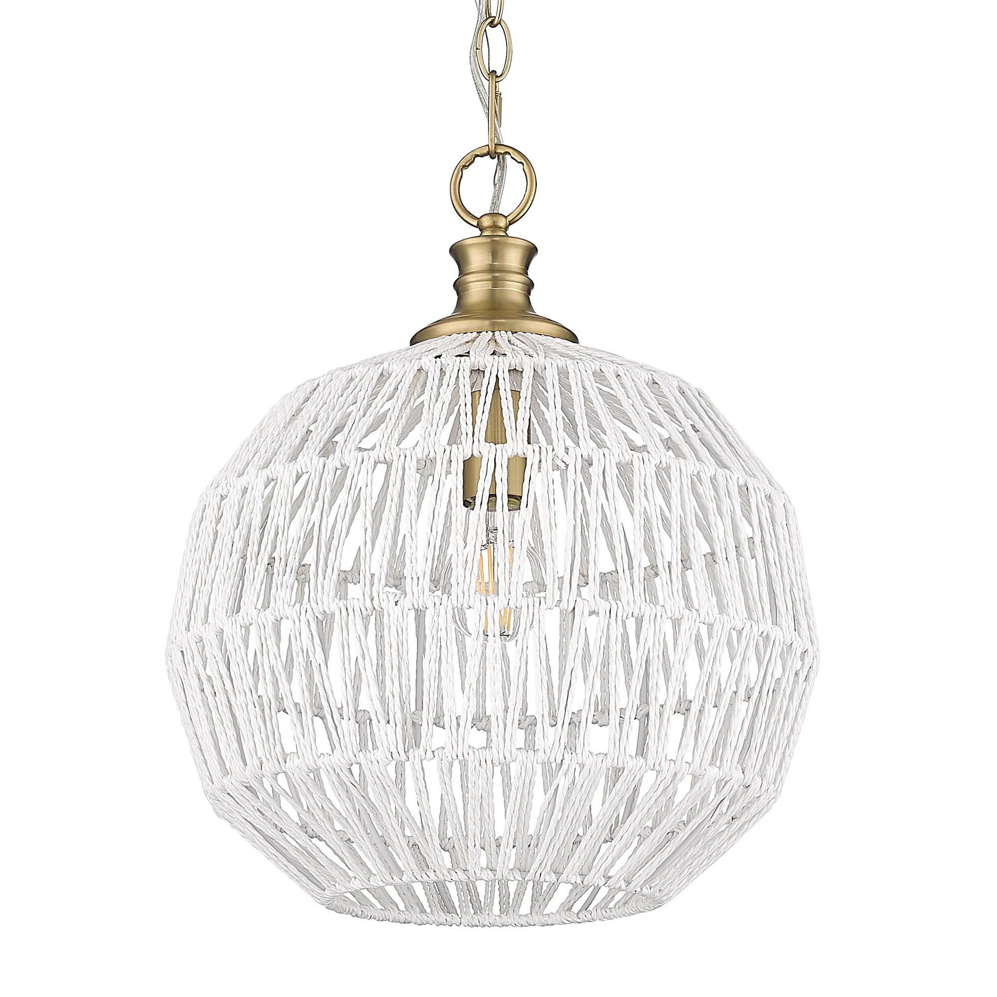 Florence 1-light Pendant in Brushed Champagne Brass and White Raphia Shade - Image 3