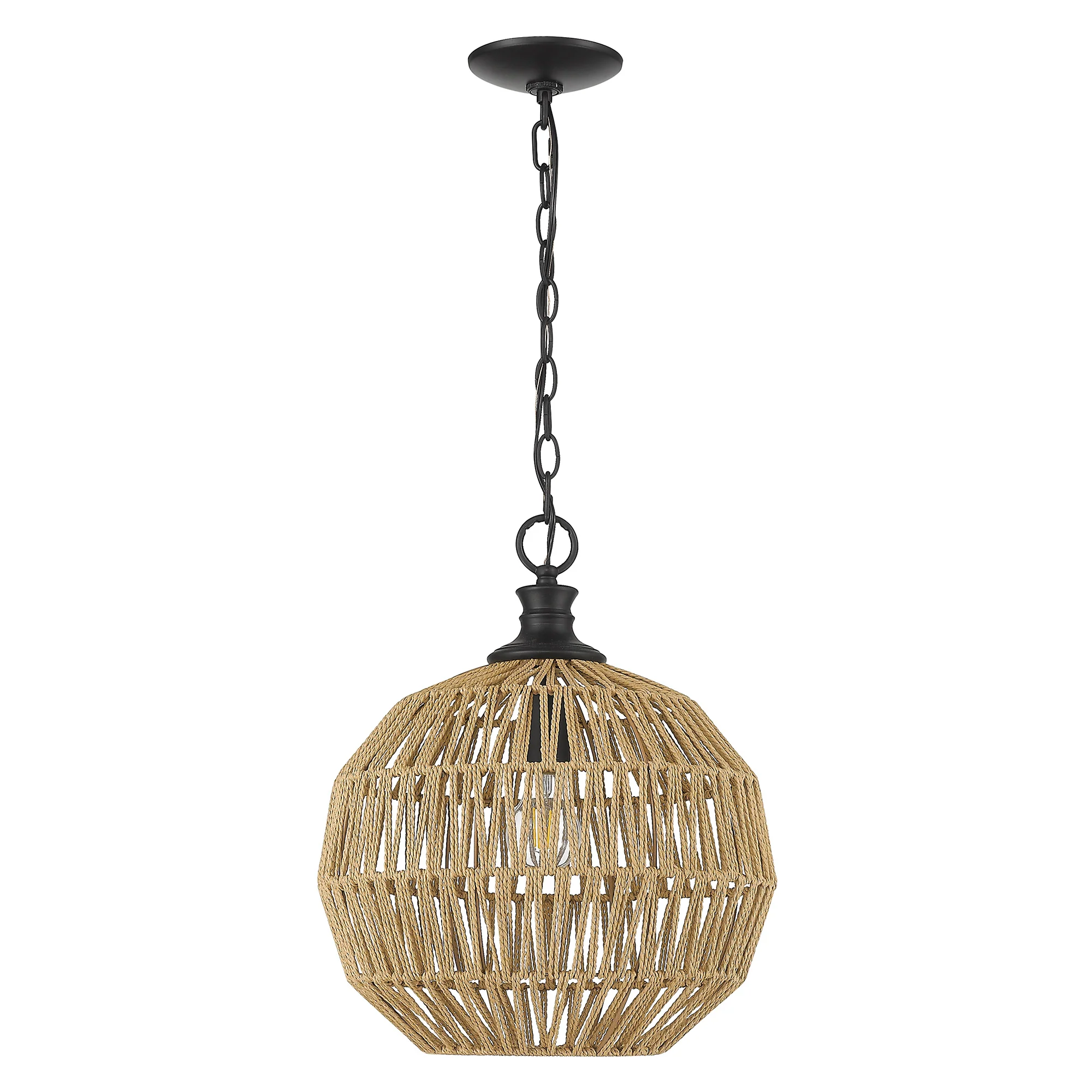 Florence 1-light Pendant in Matte Black and Natural Raphia Shade - Image 3