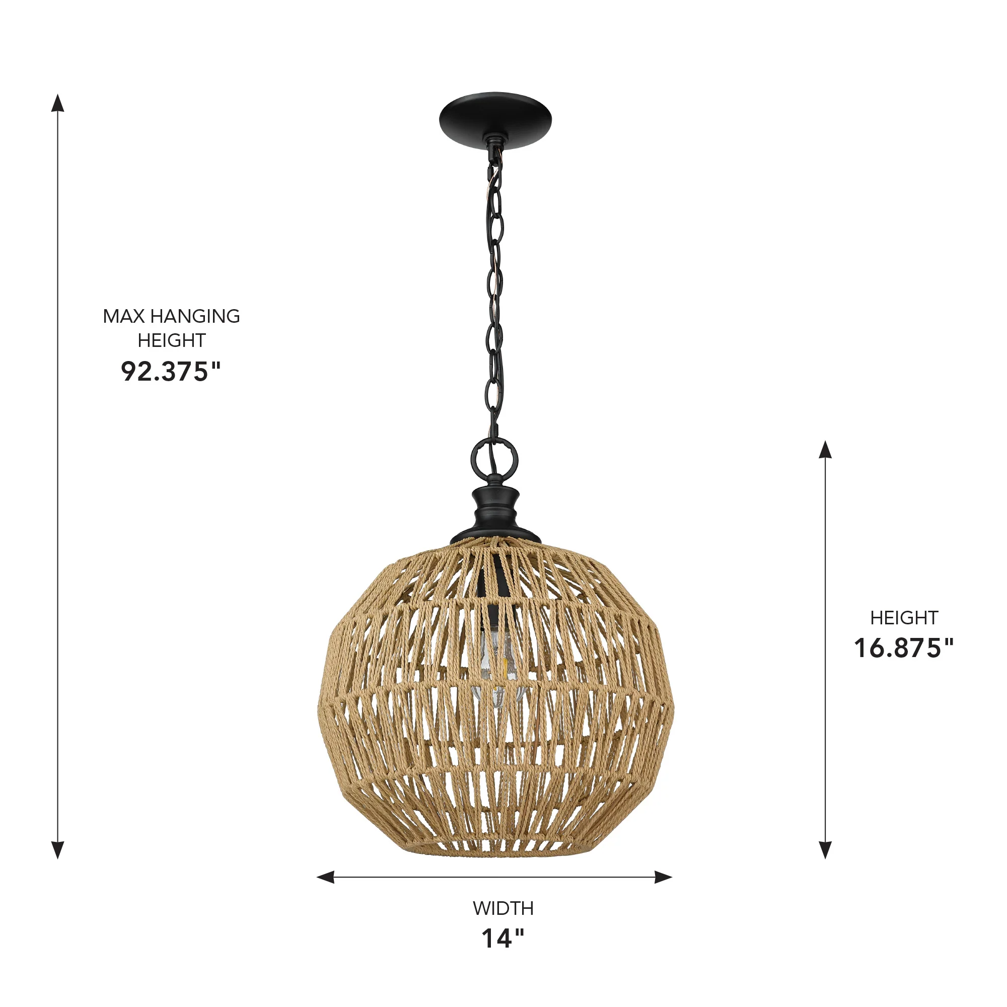 Florence 1-light Pendant in Matte Black and Natural Raphia Shade - Image 5