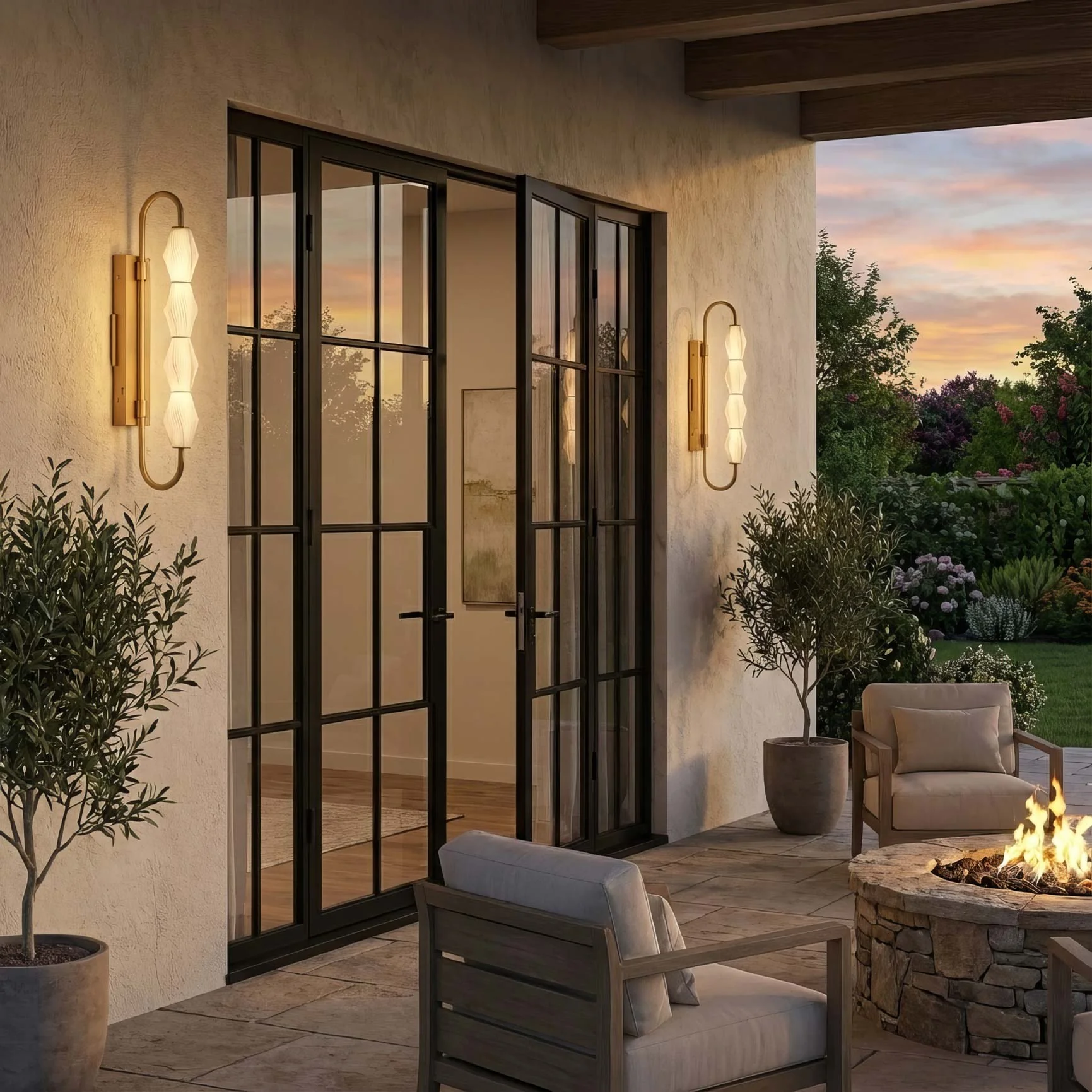 Geode Integrated LED 27in Outdoor Wall in Satin Brushed Gold with Fluted Striped Glass - Image 8