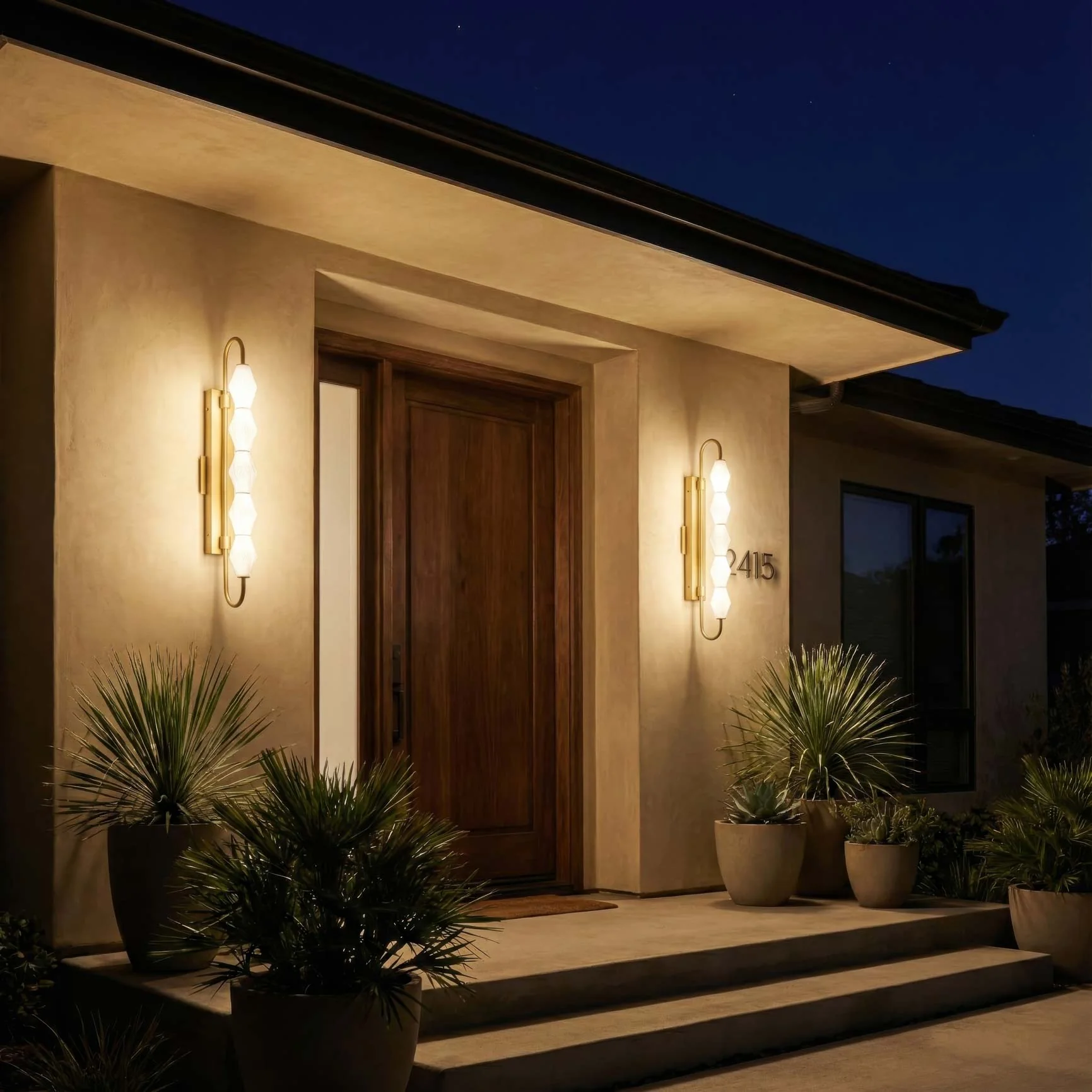 Geode Integrated LED 32in Outdoor Wall in Satin Brushed Gold with Fluted Striped Glass - Image 8