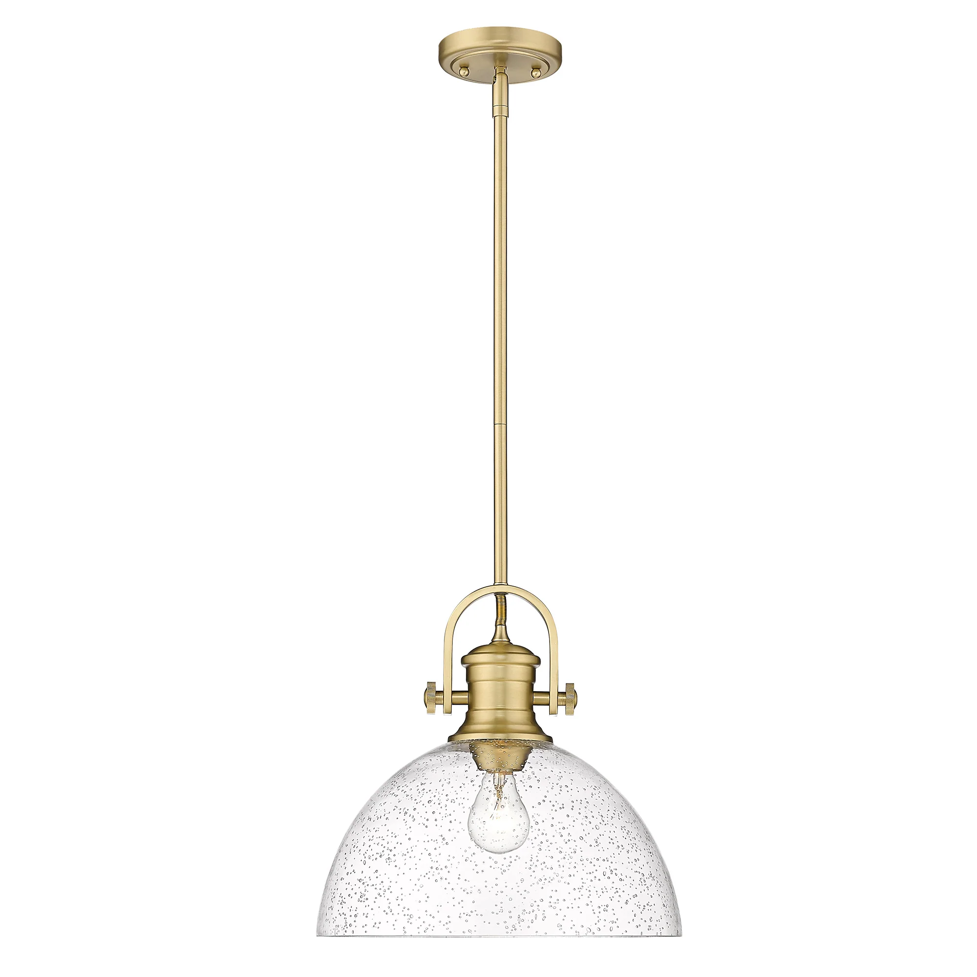 Hines 1-light 14in Pendant in Brushed Champagne Brass and Seeded Glass - Image 2
