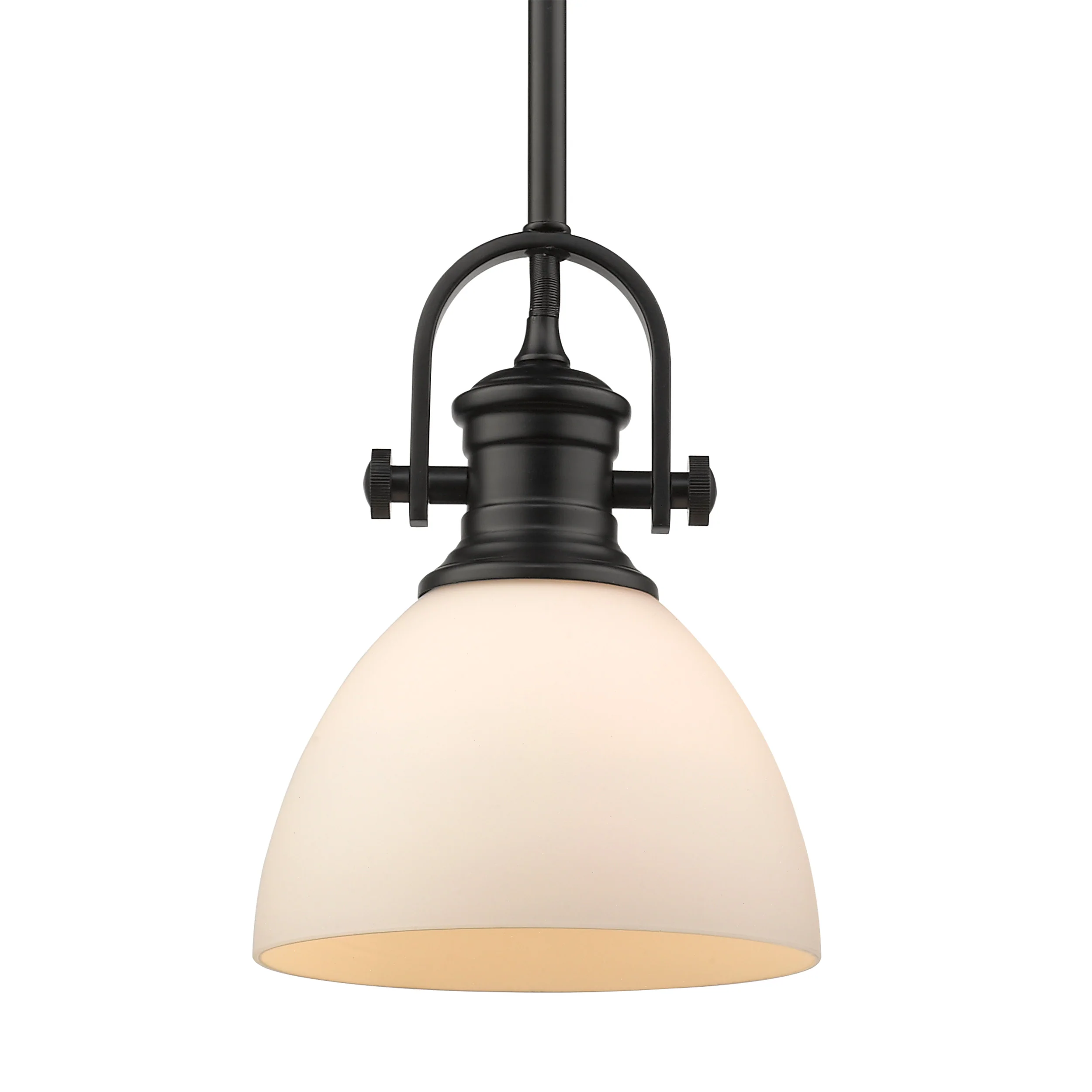 Hines 1-light 7in Pendant in Matte Black and Opal Glass