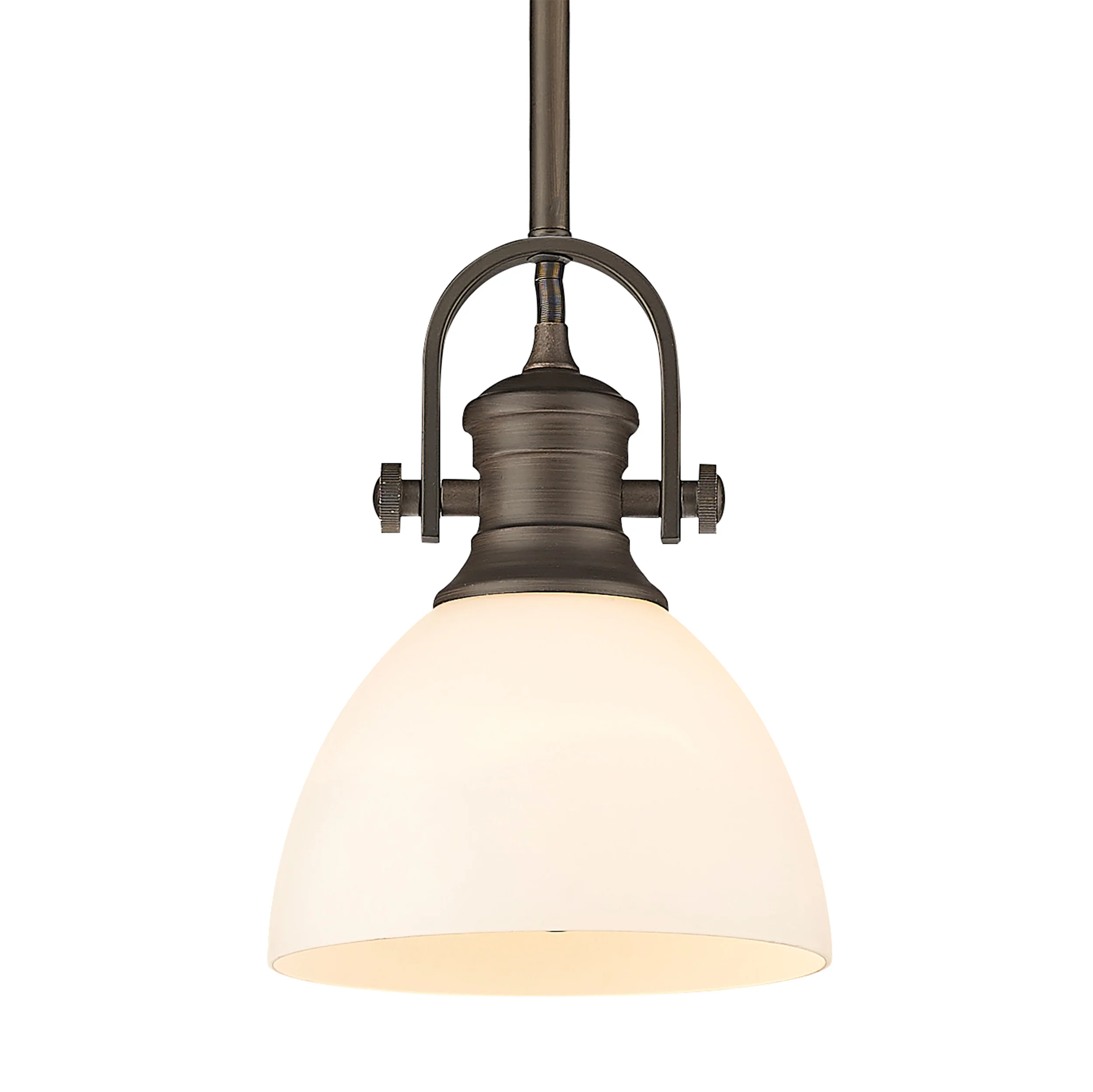 Hines 1-light 7in Pendant in Rubbed Bronze and Opal Glass