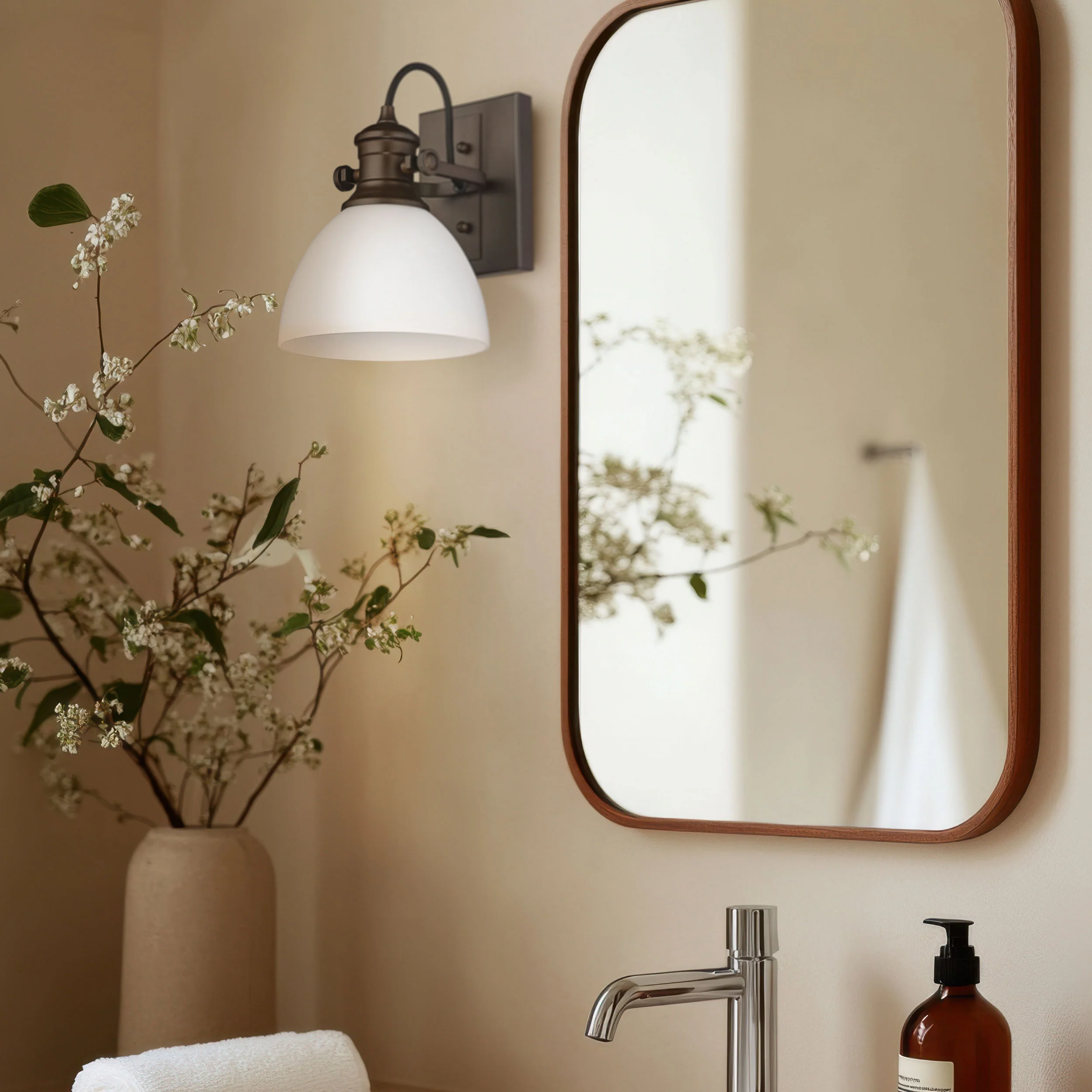 Hines 1-light Vanity in Rubbed Bronze and Opal Glass - Image 4