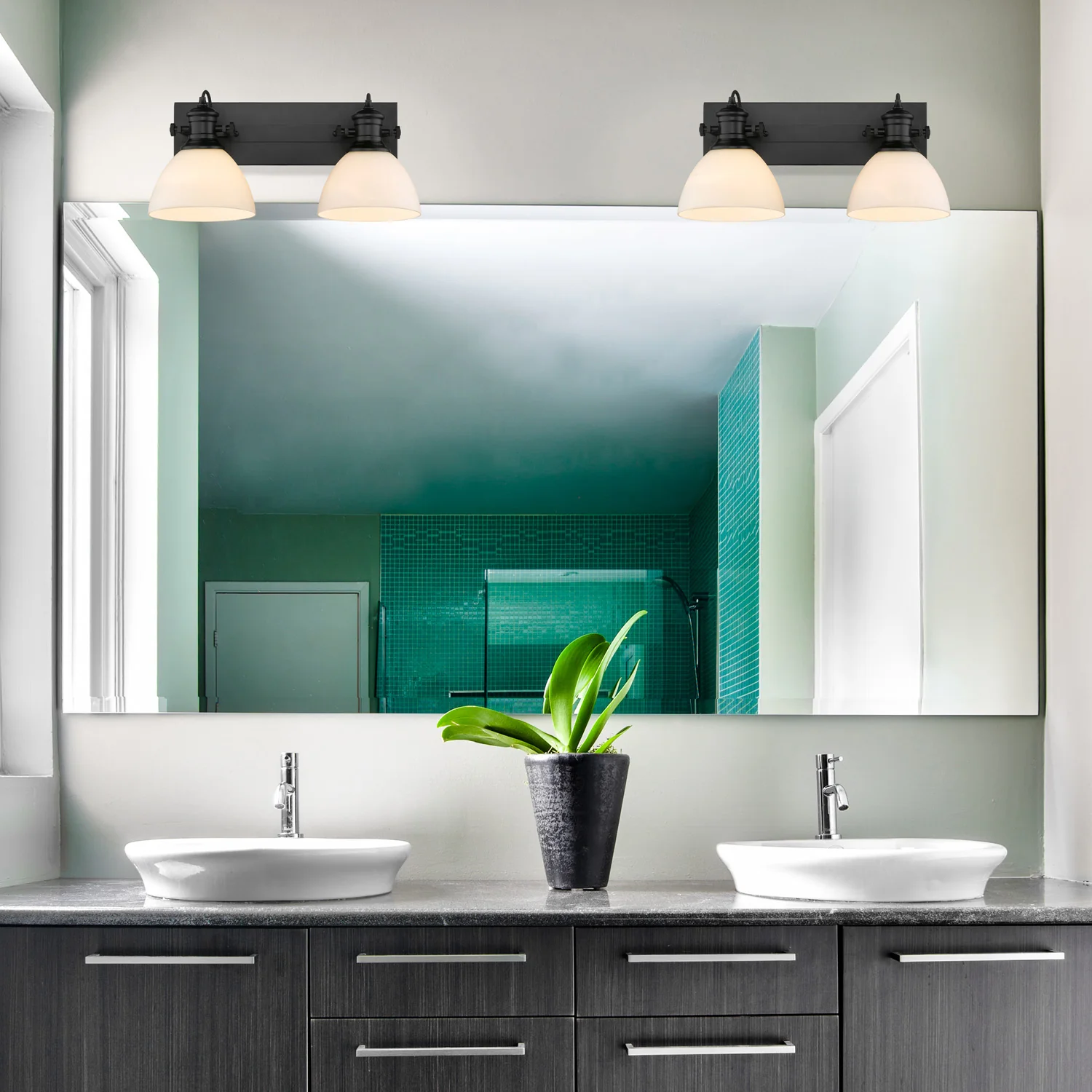 Hines 2-light Vanity in Matte Black and Opal Glass - Image 4