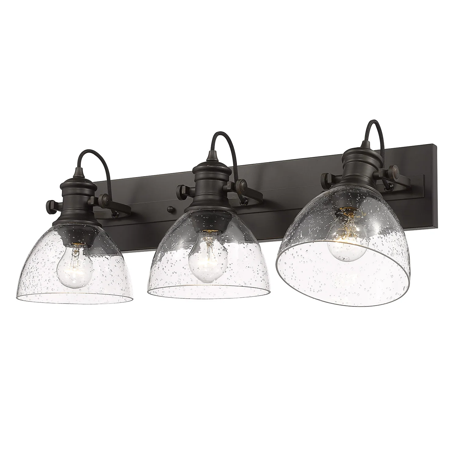 Hines 3-light Vanity in Rubbed Bronze and Seeded Glass