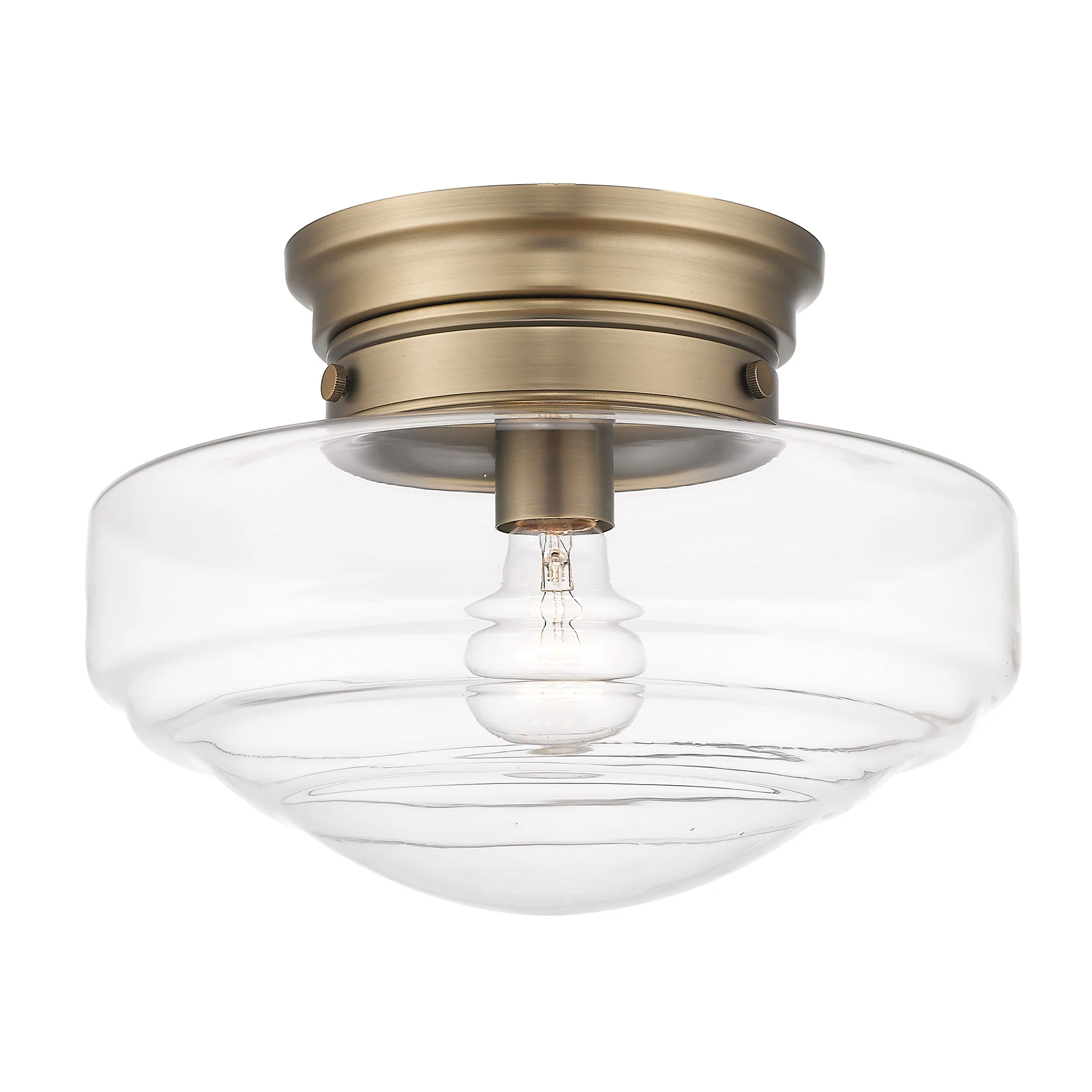 Ingalls 1-light 12in Semi-Flush Mount in Modern Brass and Clear Glass