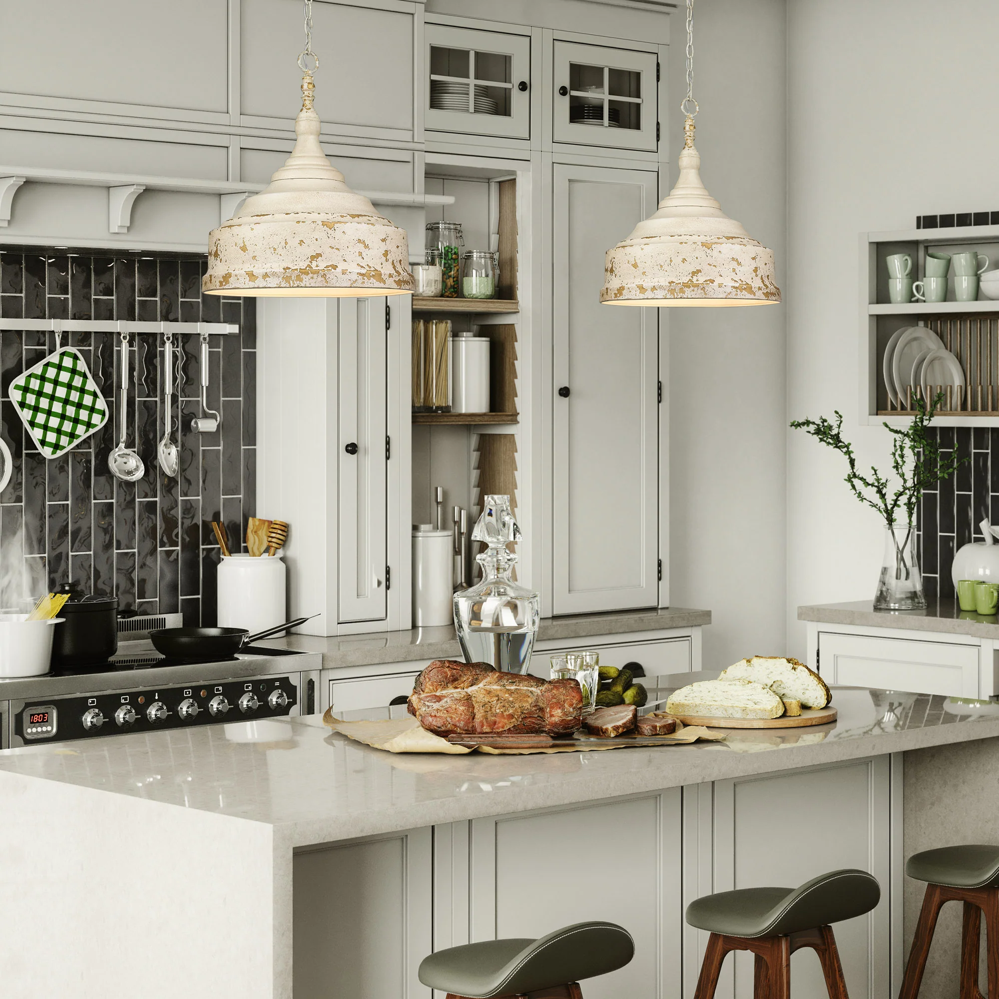 Keating 3-light Pendant in Antique Ivory - Image 7