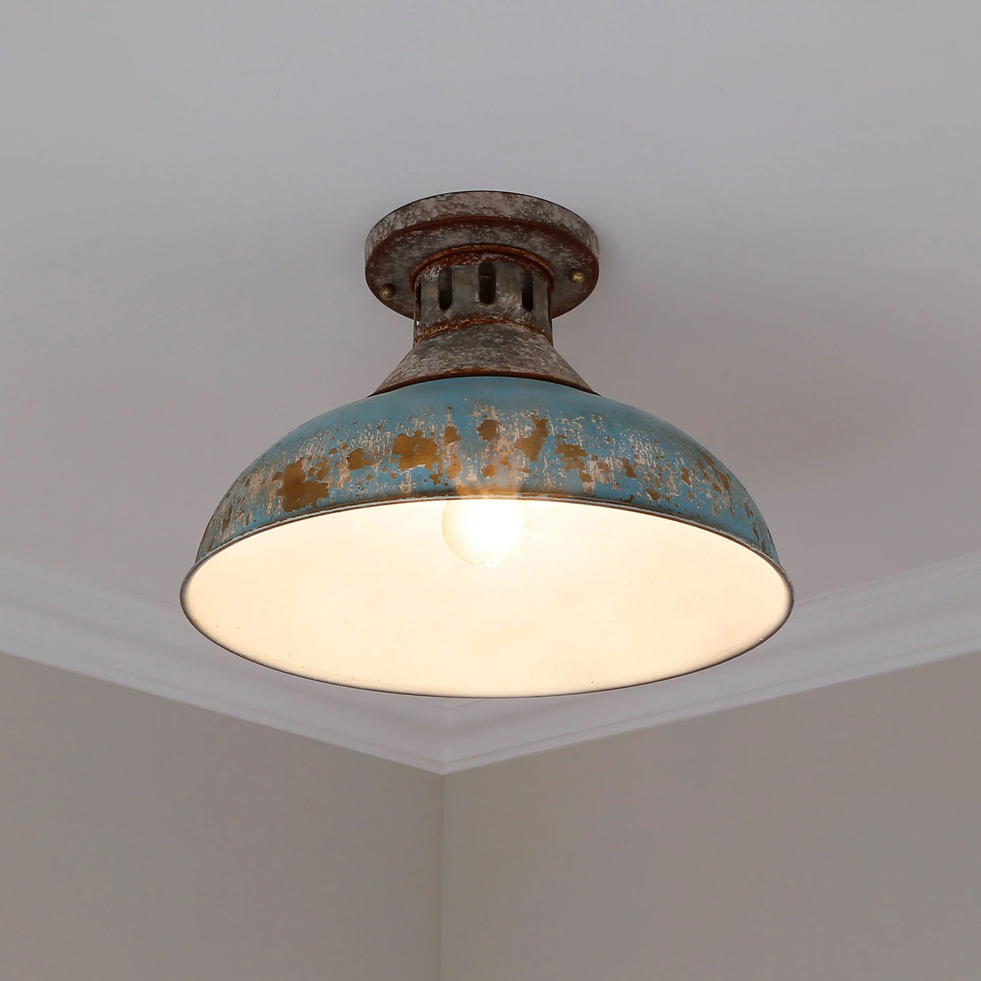 Kinsley 1-light Semi-Flush Mount in Antique Teal shade - Image 3