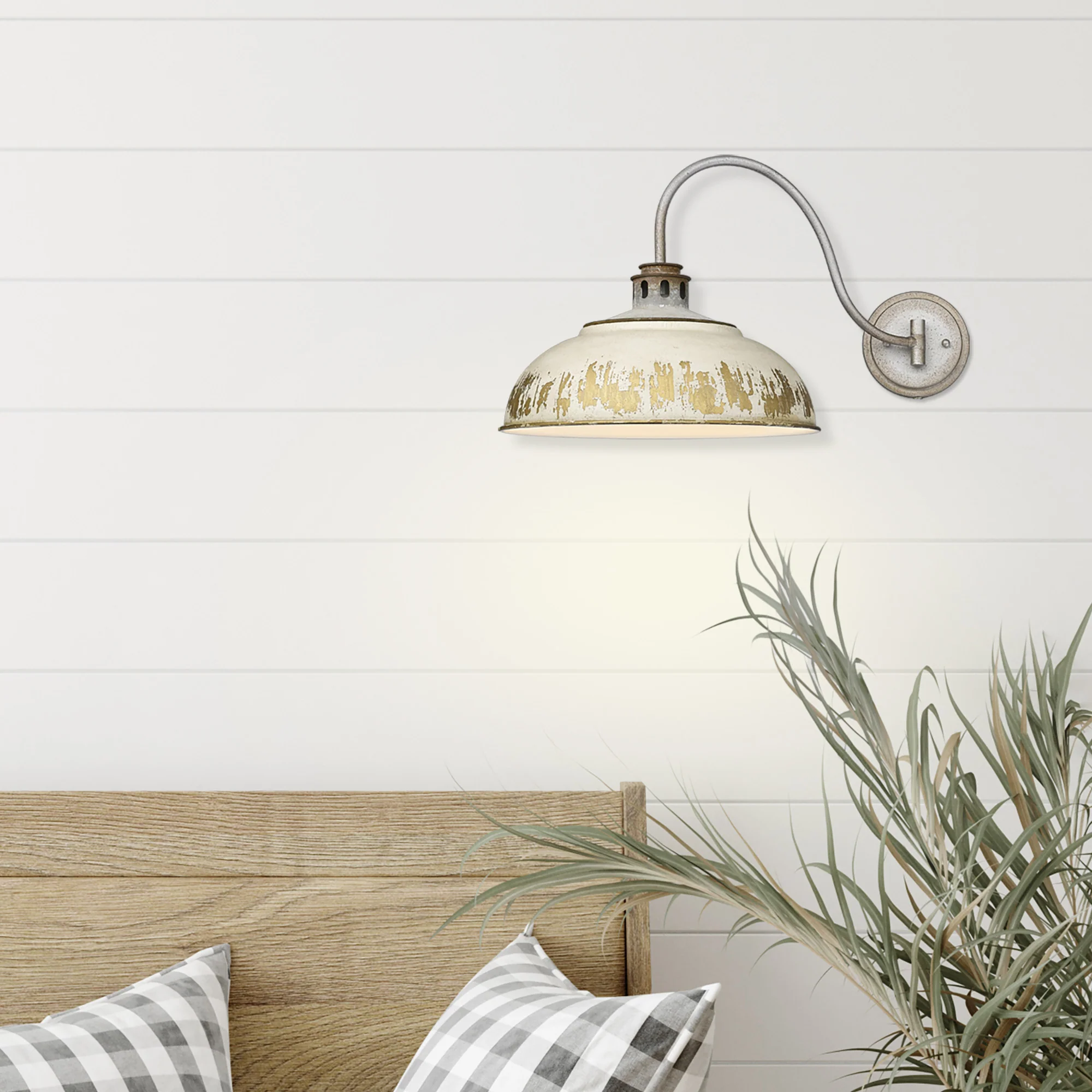 Kinsley 1-light Swing Arm Wall Lamp in Antique Ivory shade - Image 2