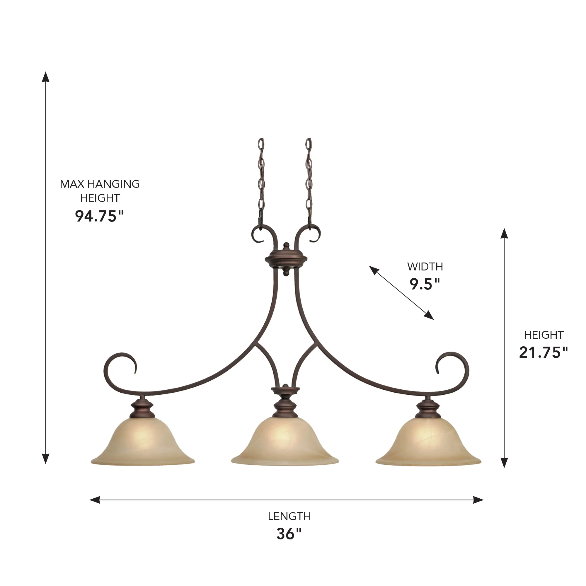 Lancaster 3-light Pendant in Rubbed Bronze - Image 3
