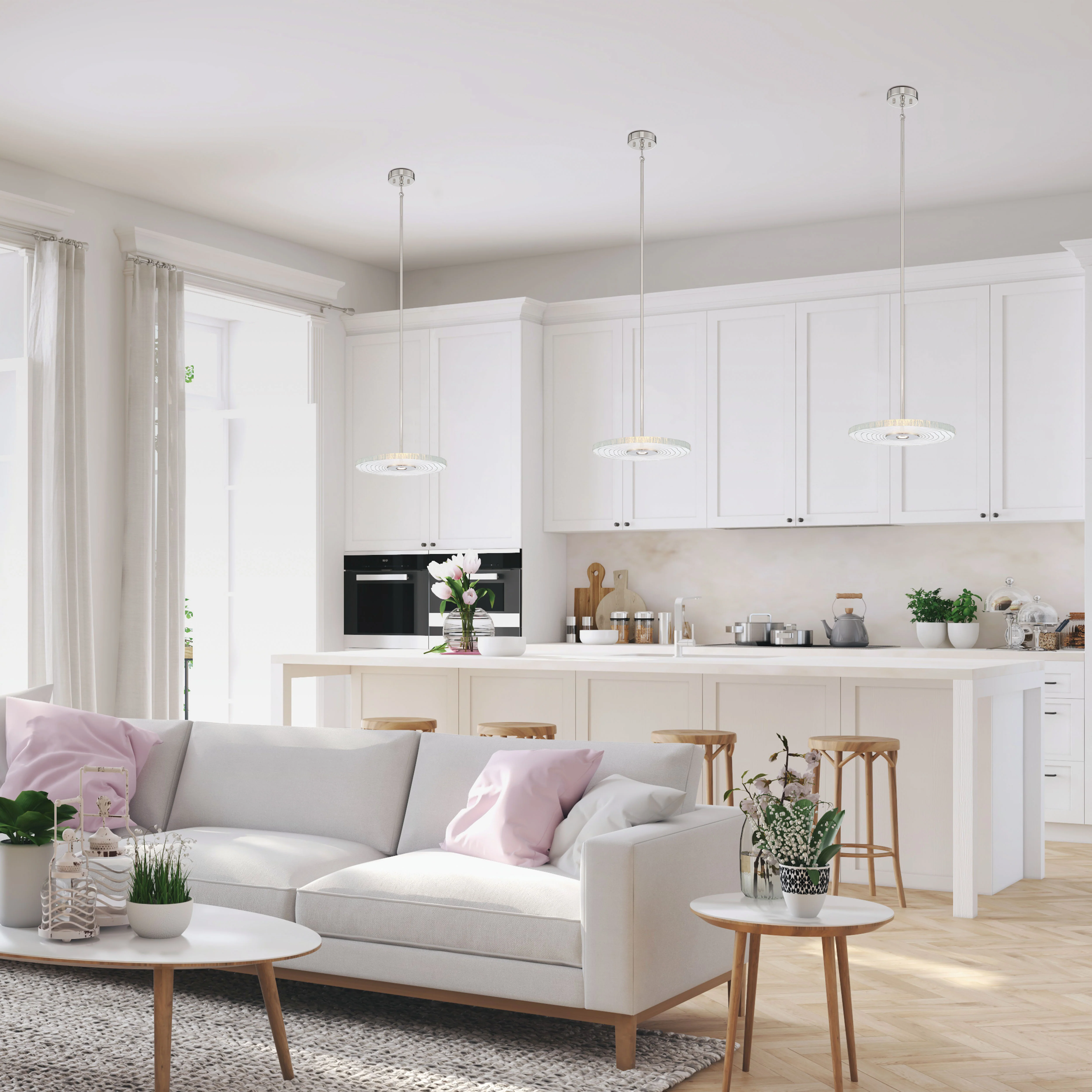 Luminwood Integrated LED 16in Pendant in Polished Nickel with Wood-Pressed Clear Resin - Image 10