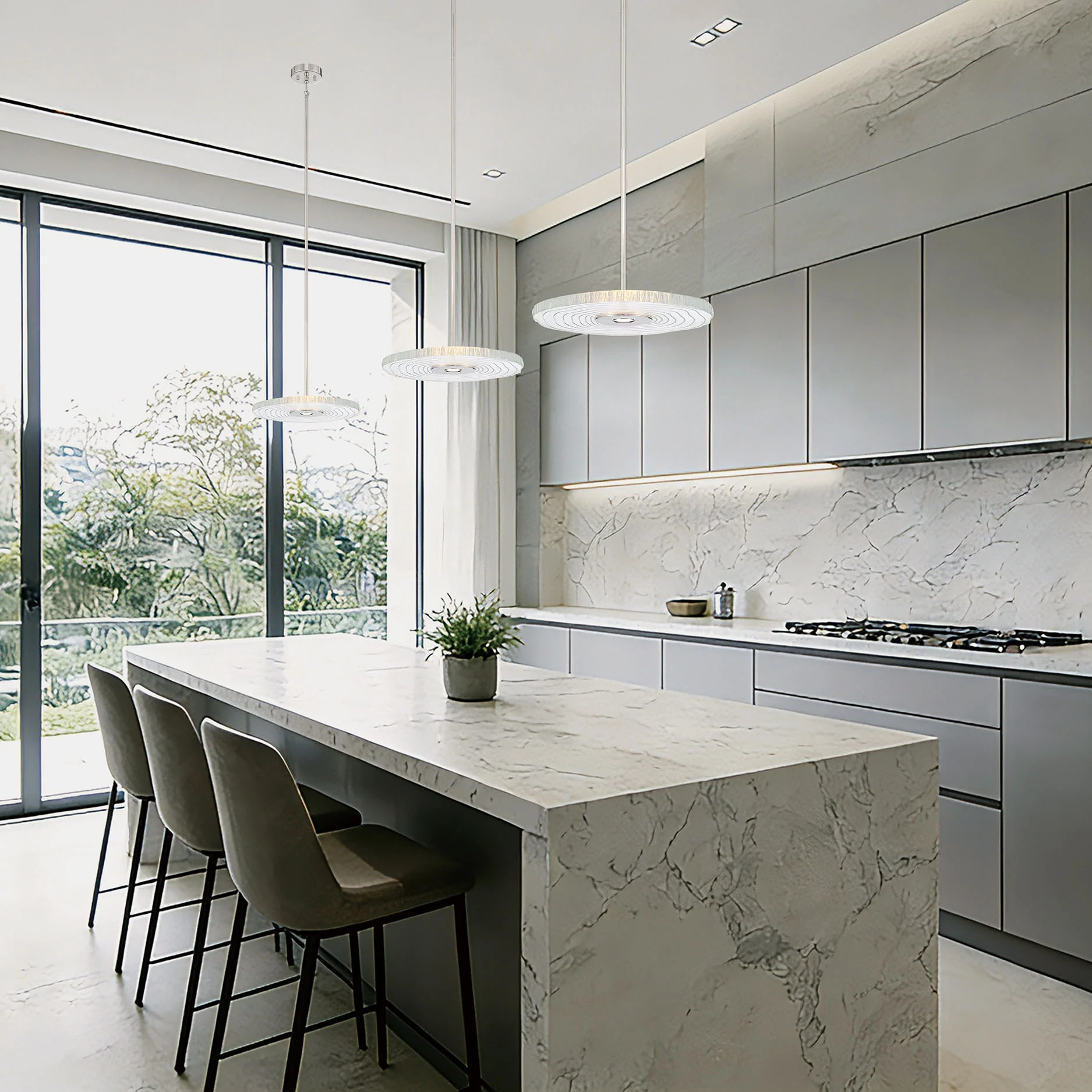 Luminwood Integrated LED 16in Pendant in Polished Nickel with Wood-Pressed Clear Resin - Image 8