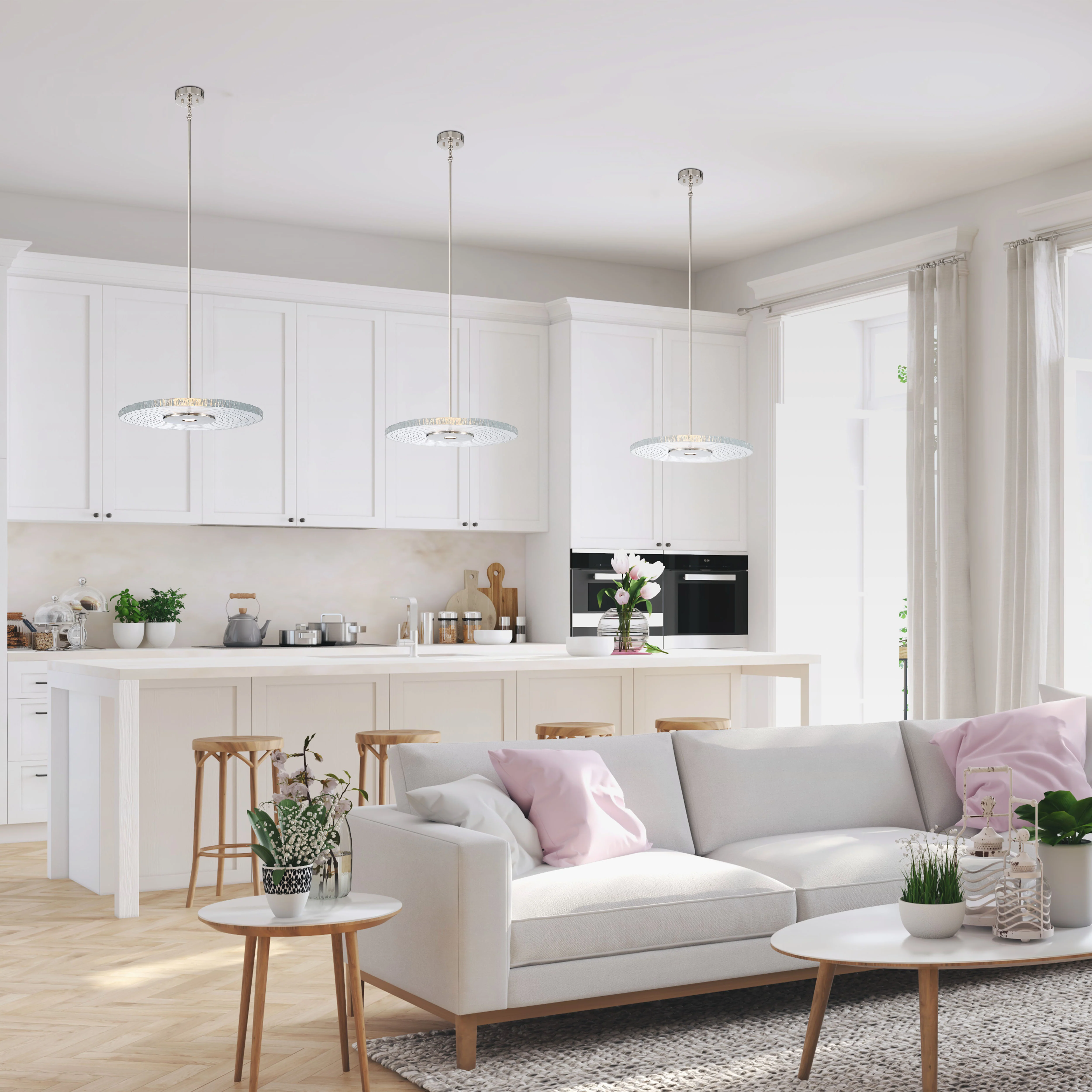 Luminwood Integrated LED 24n Pendant in Polished Nickel with Wood-Pressed Clear Resin - Image 10