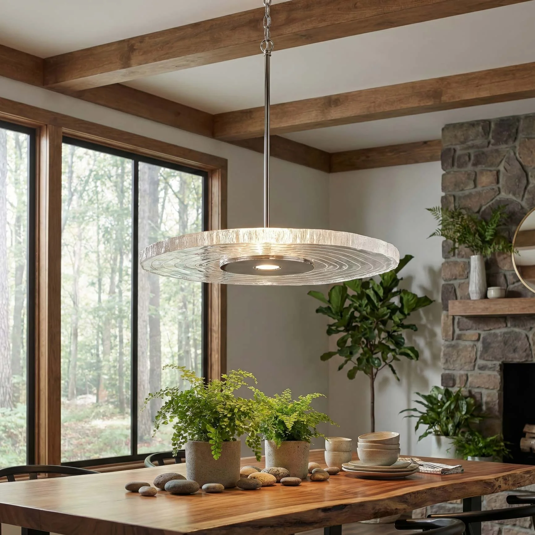 Luminwood Integrated LED 24n Pendant in Polished Nickel with Wood-Pressed Clear Resin - Image 8