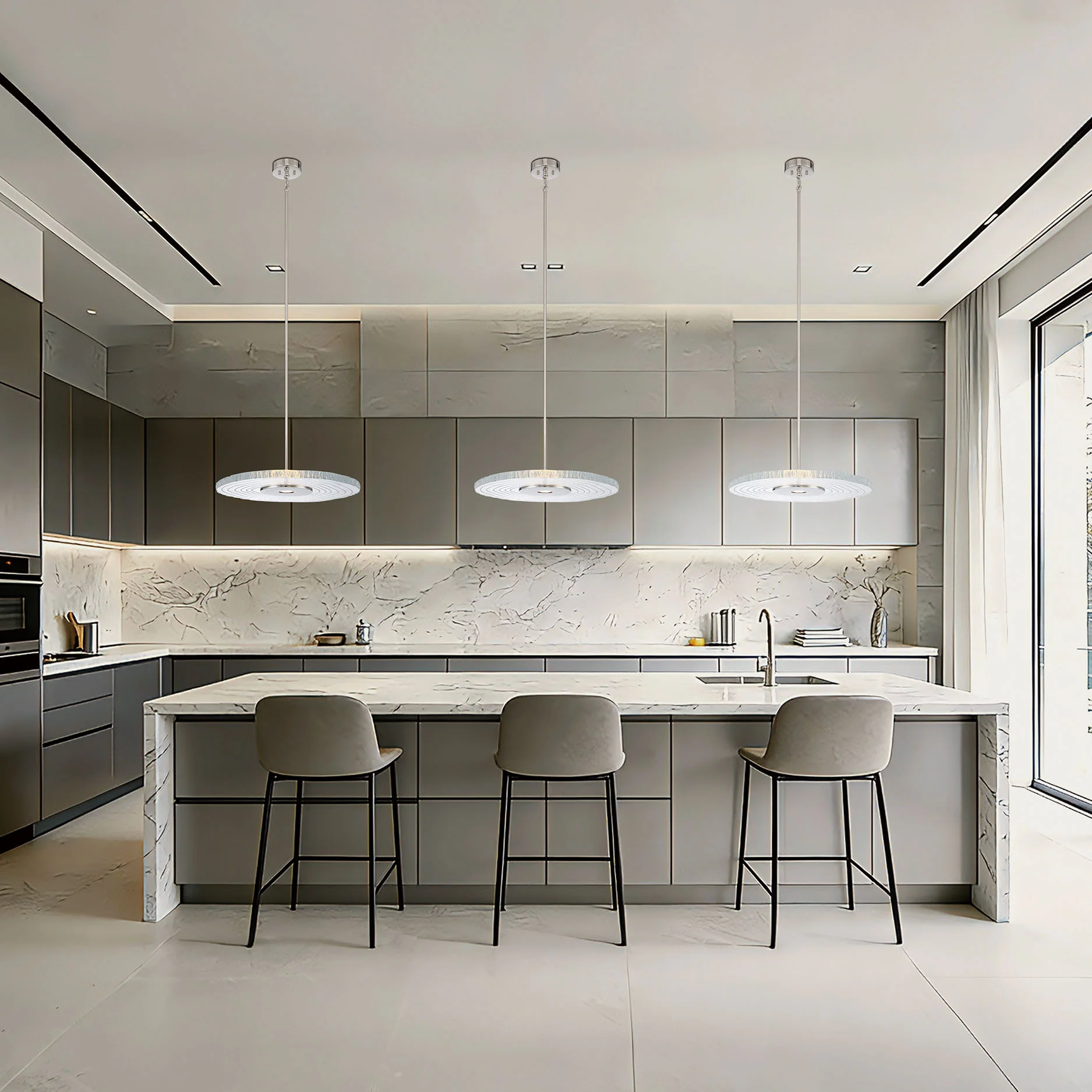 Luminwood Integrated LED 24n Pendant in Polished Nickel with Wood-Pressed Clear Resin - Image 9