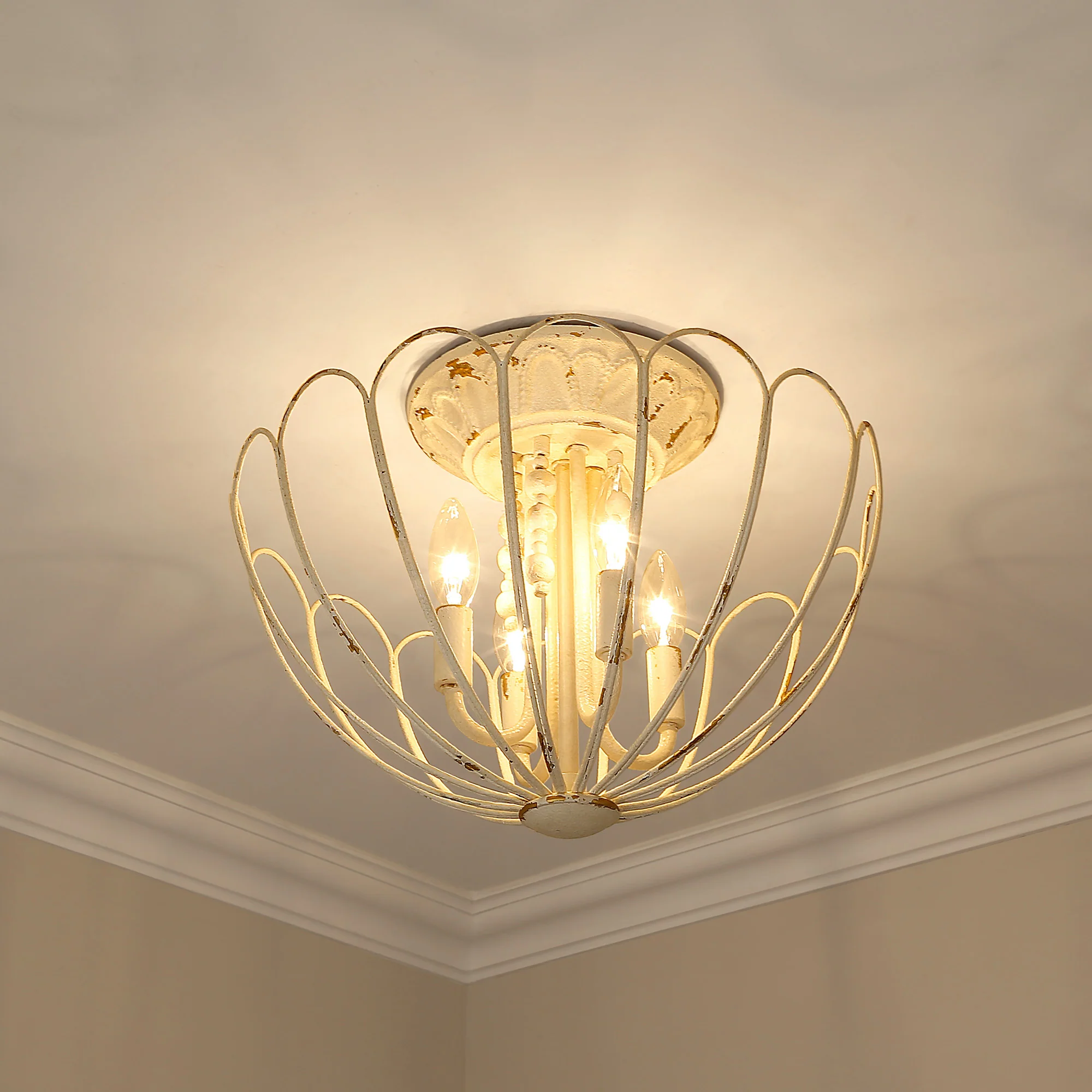 Marguerite 4-light Semi-Flush Mount in Vintage Parisian White - Image 5