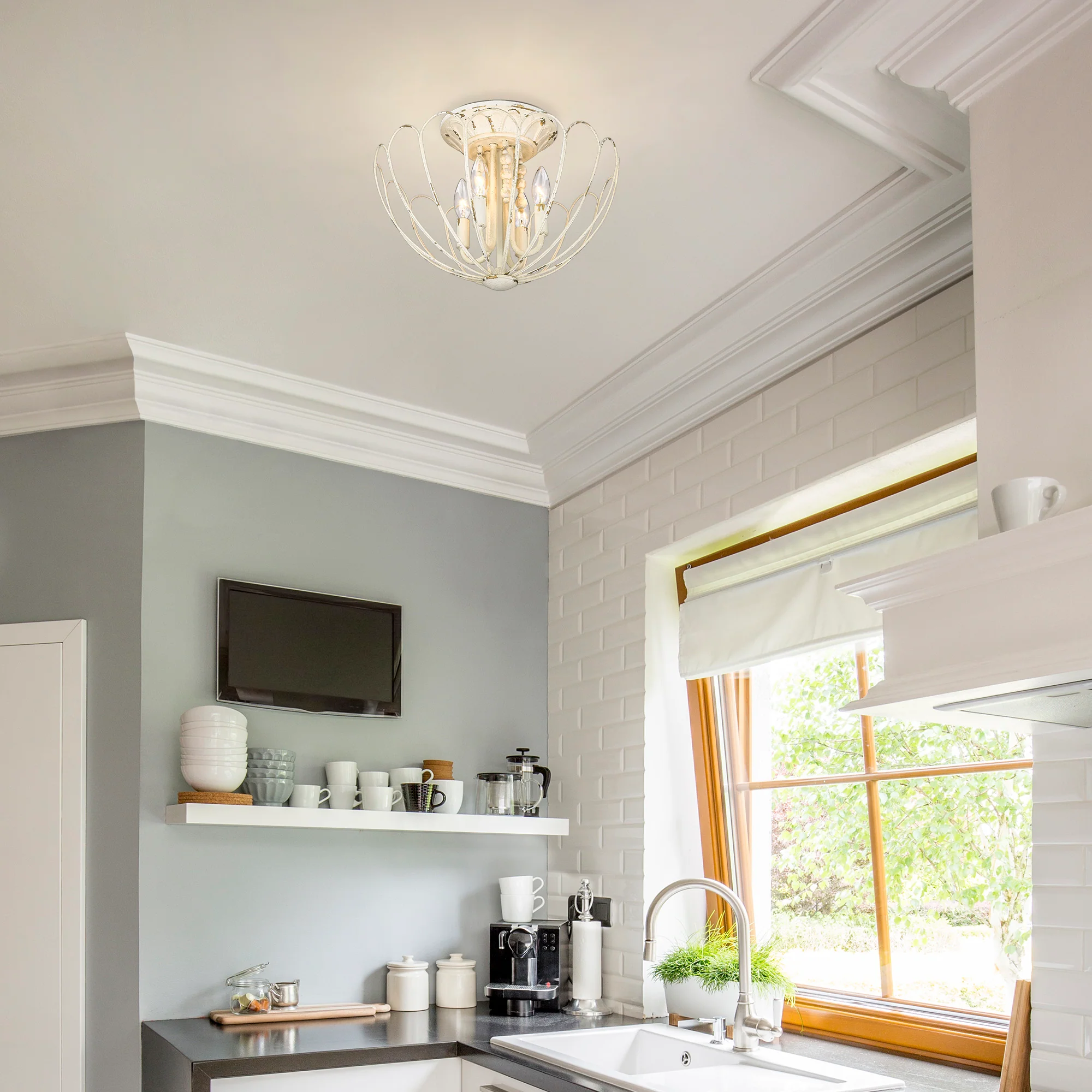 Marguerite 4-light Semi-Flush Mount in Vintage Parisian White - Image 7