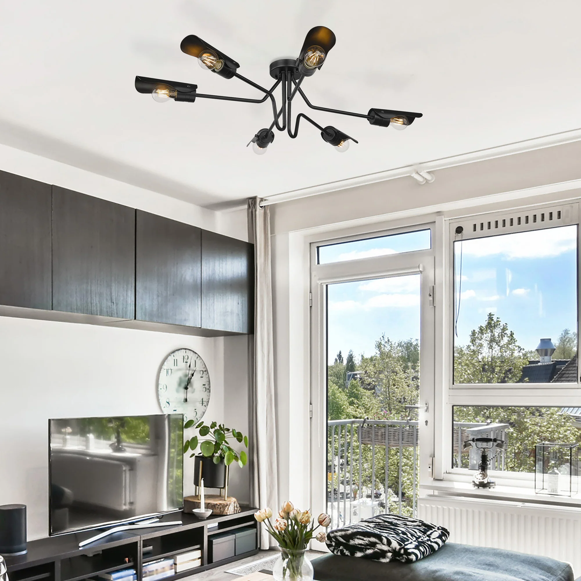Newton 6-light Semi-Flush Mount in Matte Black - Image 9