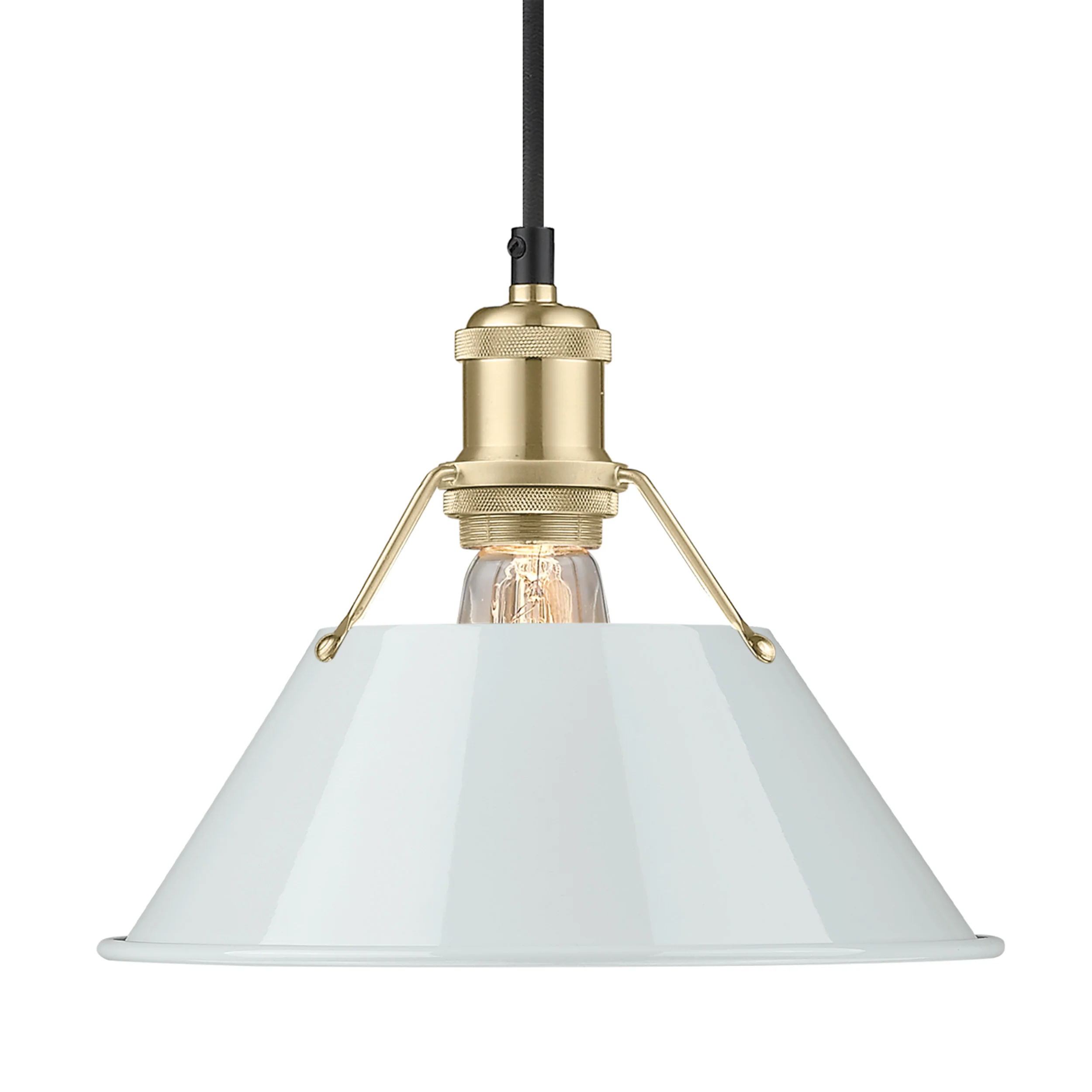 Orwell 1-light 10in Pendant in Brushed Champagne Brass and Dusky Blue shade
