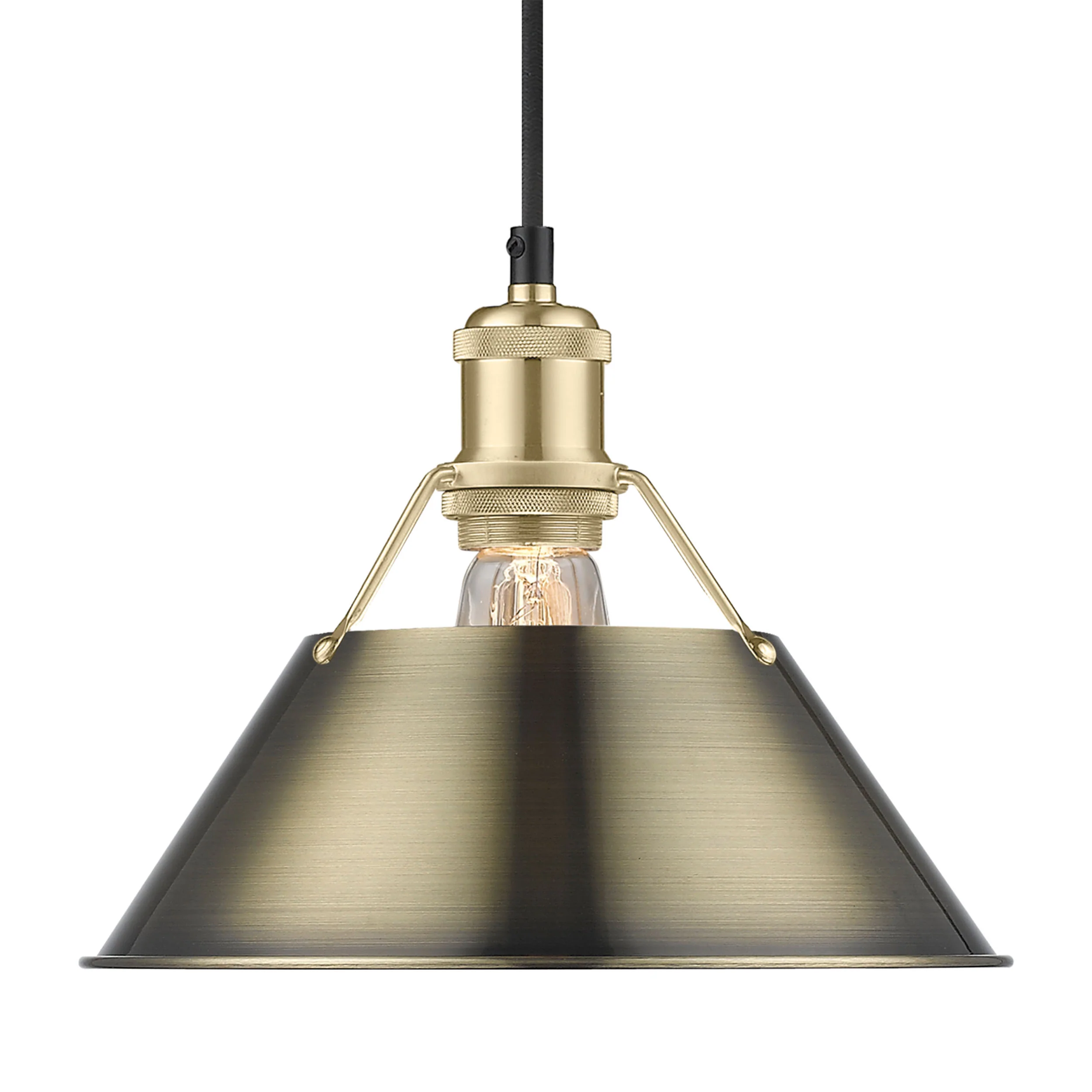 Orwell 1-light 14in Pendant in Brushed Champagne Brass and Aged Brass shade