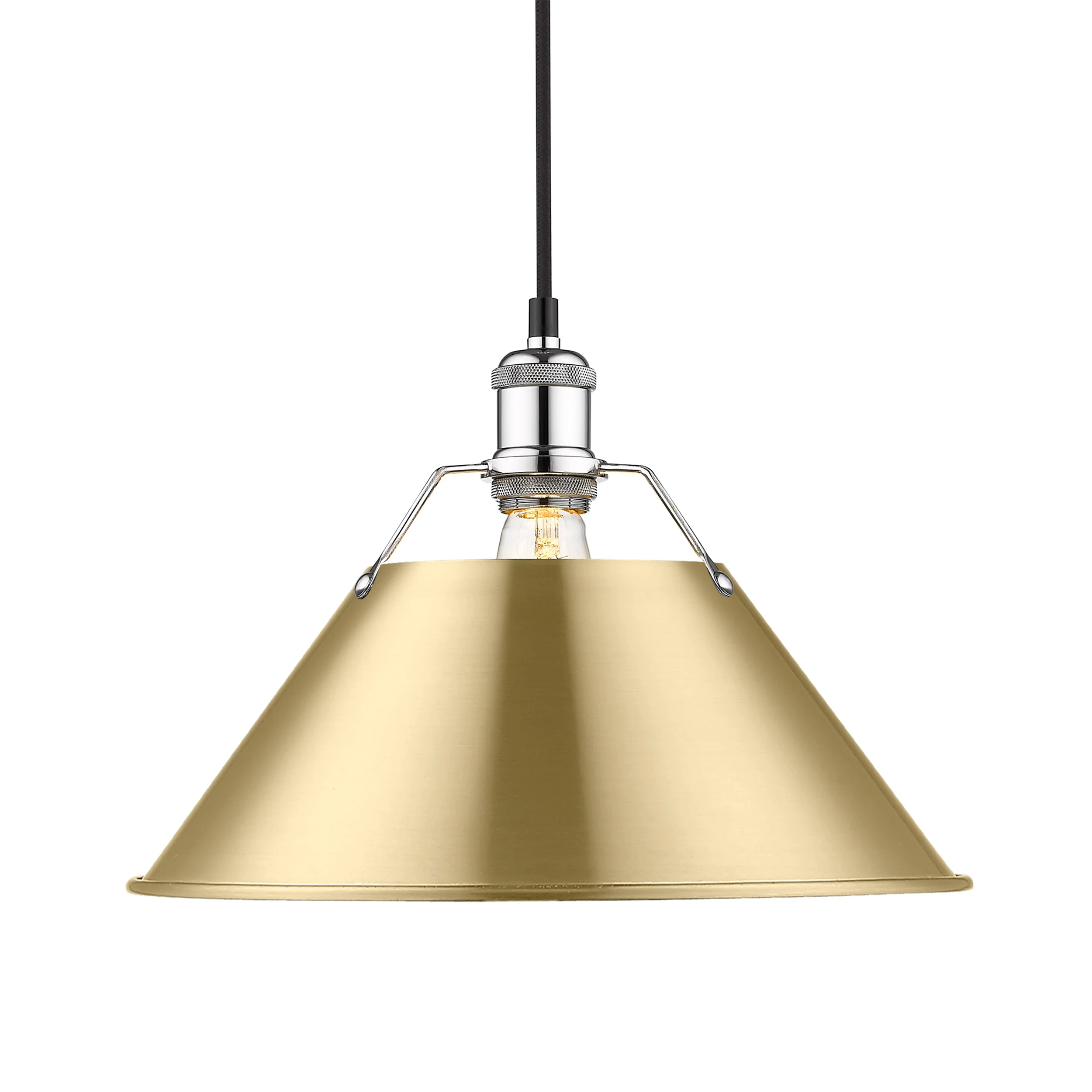 Orwell 1-light 14in Pendant in Chrome and Brushed Champagne Brass shade