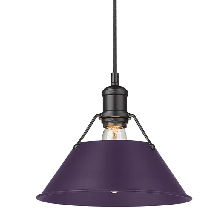 Orwell 1-light 14in Pendant in Matte Black and Exotic Purple shade
