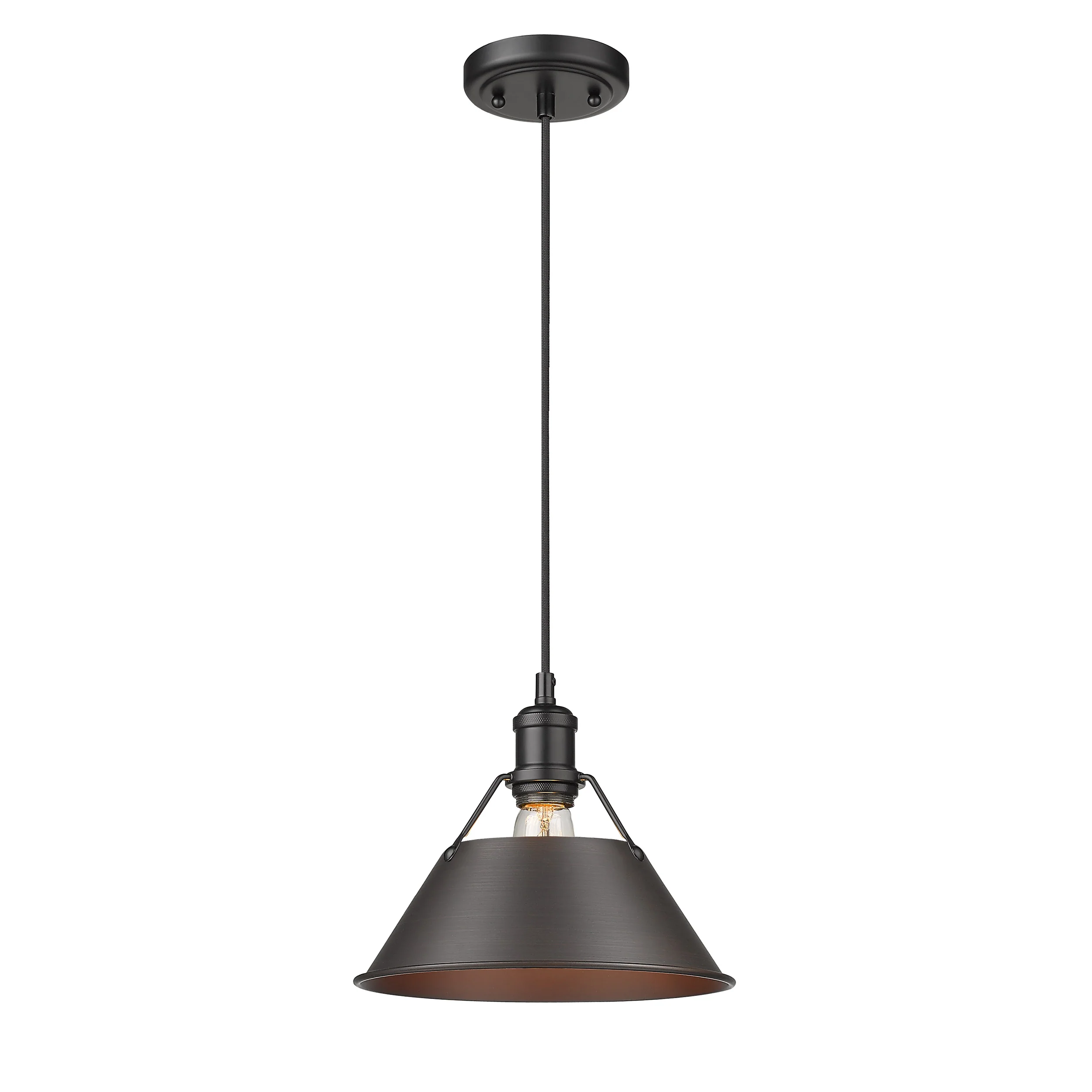 Orwell 1-light 14in Pendant in Matte Black and Rubbed Bronze shade - Image 2