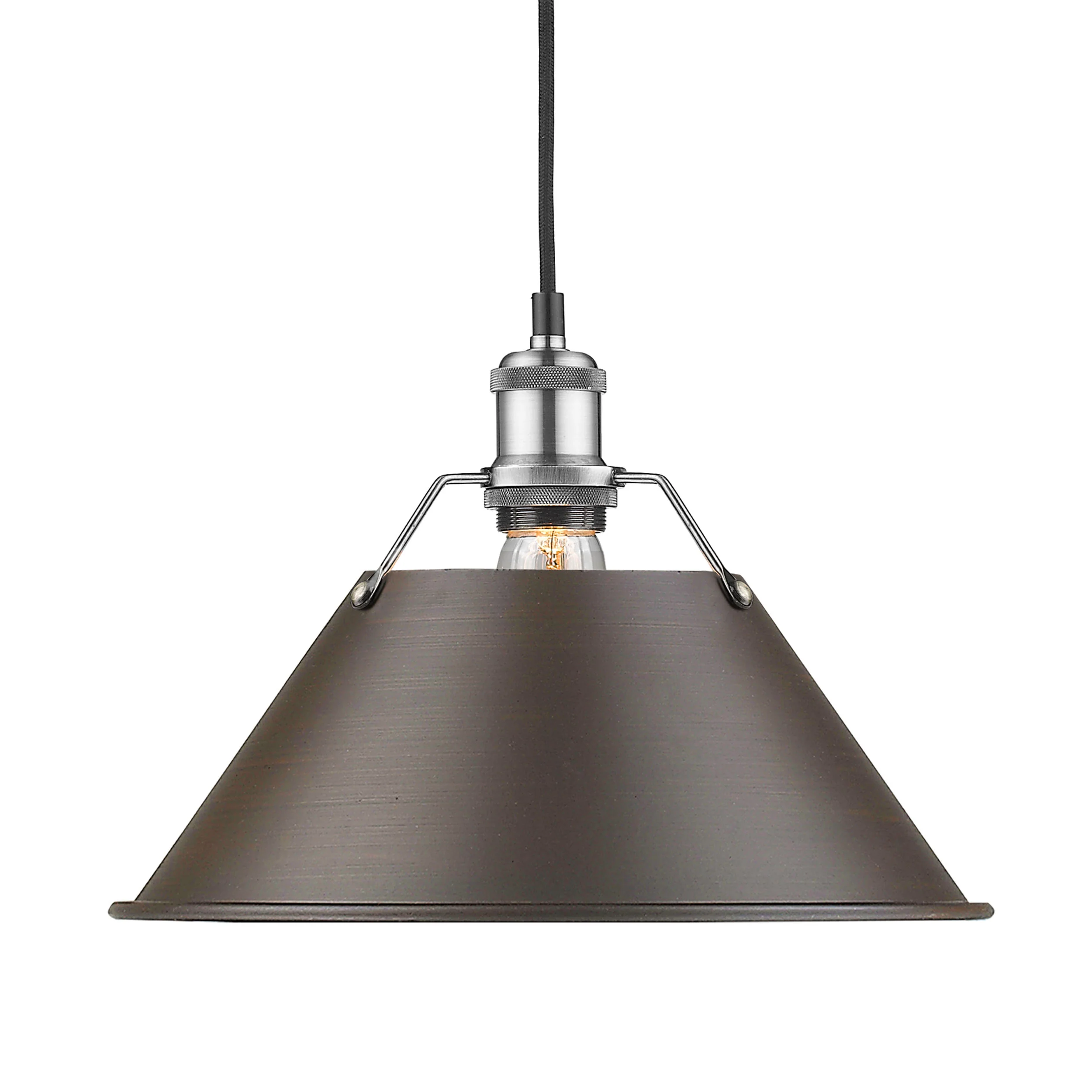 Orwell 1-light 14in Pendant in Pewter and Rubbed Bronze shade