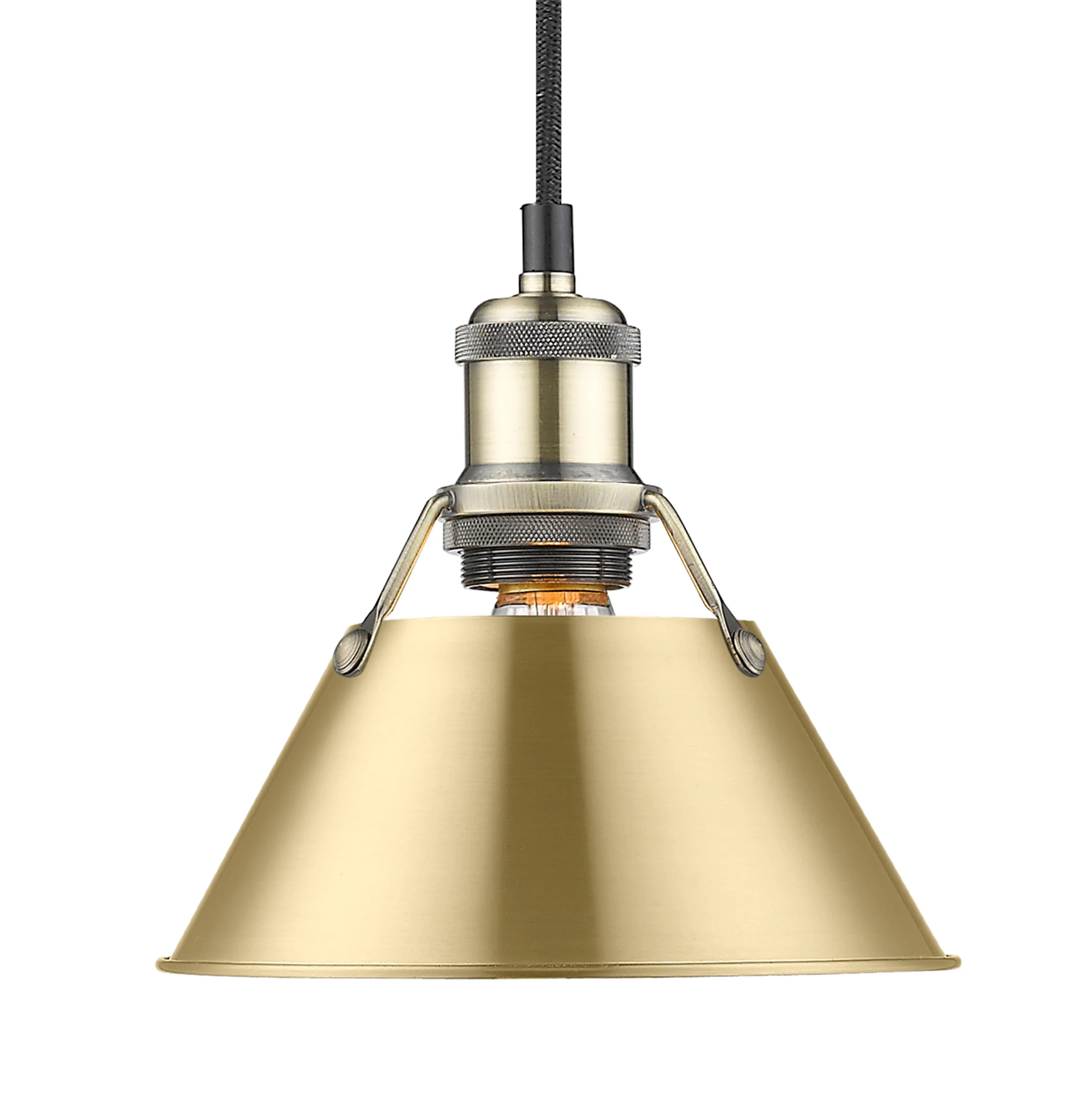 Orwell 1-light 8in Pendant in Aged Brass and Brushed Champagne Brass shade