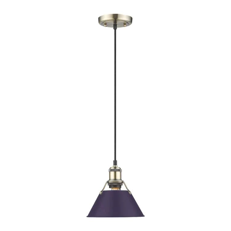 Orwell 1-light 8in Pendant in Aged Brass and Exotic Purple shade - Image 2