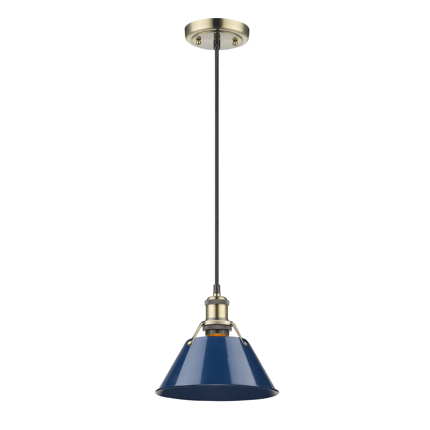 Orwell 1-light 8in Pendant in Aged Brass and Navy Blue shade - Image 3