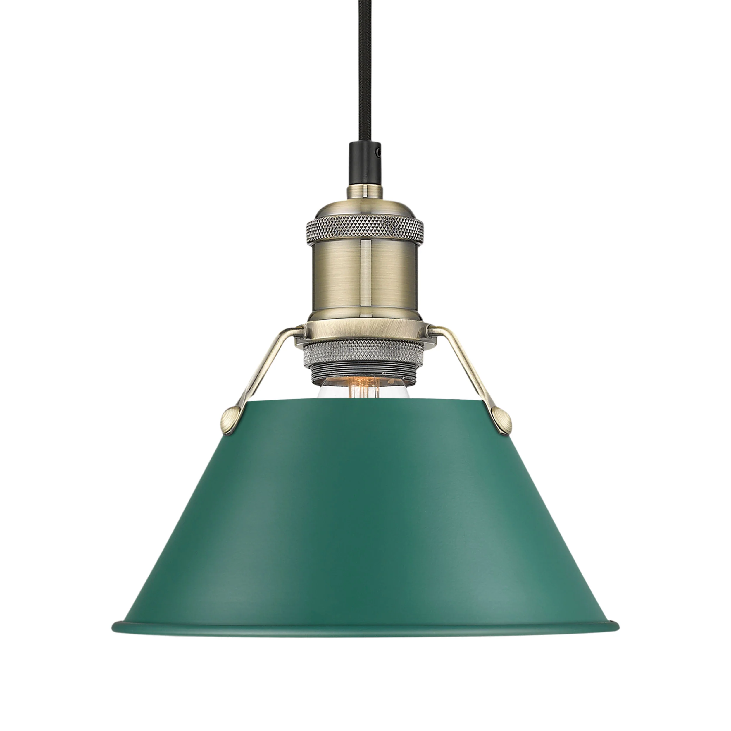 Orwell 1-light 8in Pendant in Aged Brass and Pine Green shade