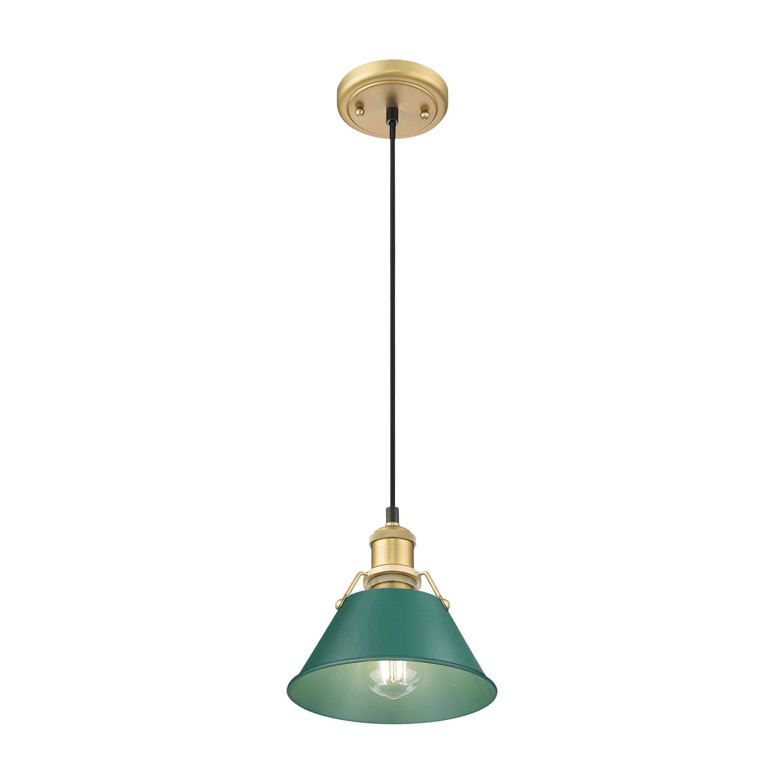 Orwell 1-light 8in Pendant in Brushed Champagne Brass and Pine Green shade - Image 3