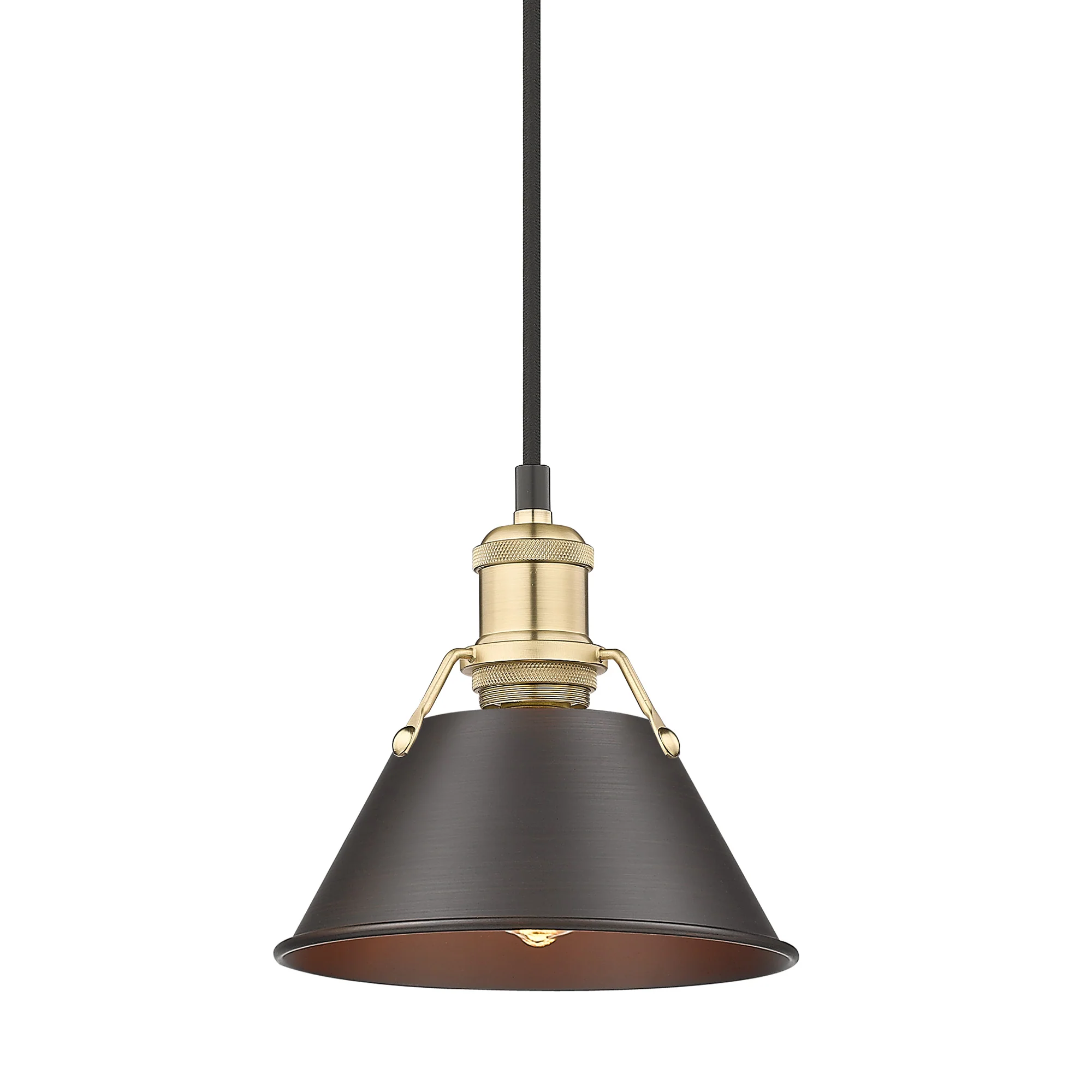 Orwell 1-light 8in Pendant in Brushed Champagne Brass and Rubbed Bronze shade - Image 3